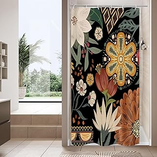 MitoVilla Small Stall Boho Shower Curtain 36 x 72, Vintage Flower Narrow Half Size Chic Shower Curtains for Modern Bathroom Decor, Tropical Leaves Floral Shower Curtain 36 inch