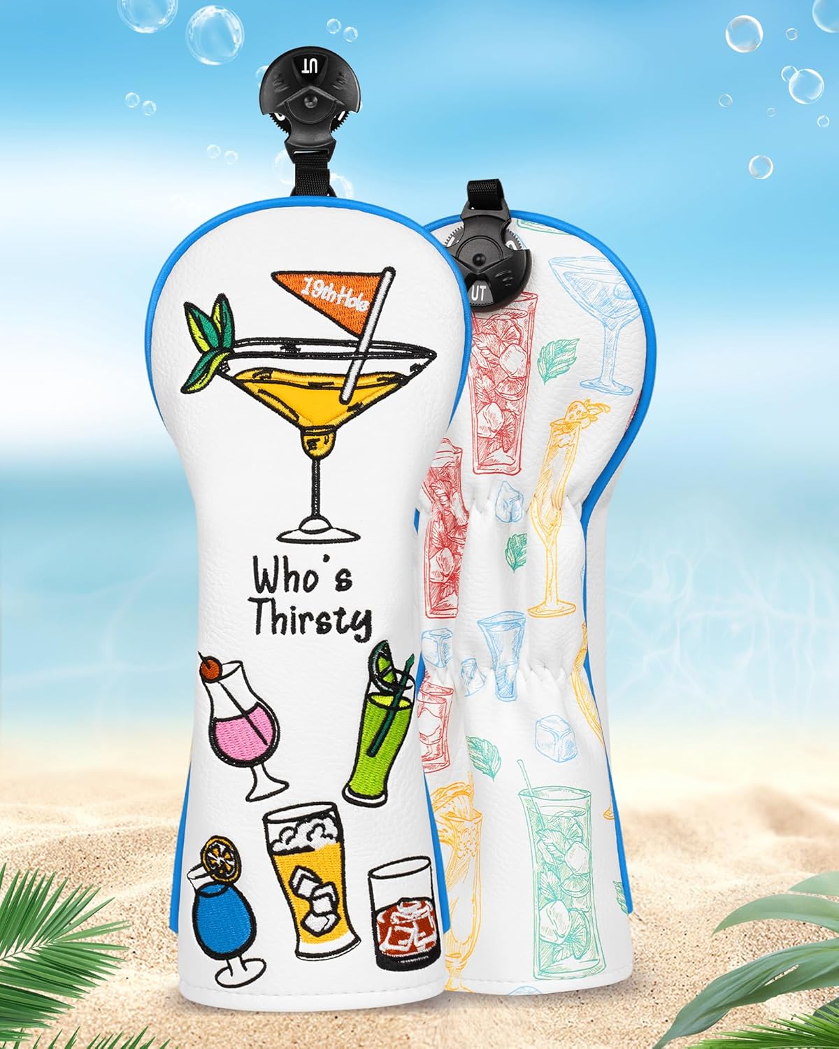 Big Teeth Golf 19th Hole Headcover, Drink-Themed Funny Driver Headcover Fairway Wood Head Covers,Putter Cover Blade Magnetic White Golf Club Covers Golf Gifts for Men and Women