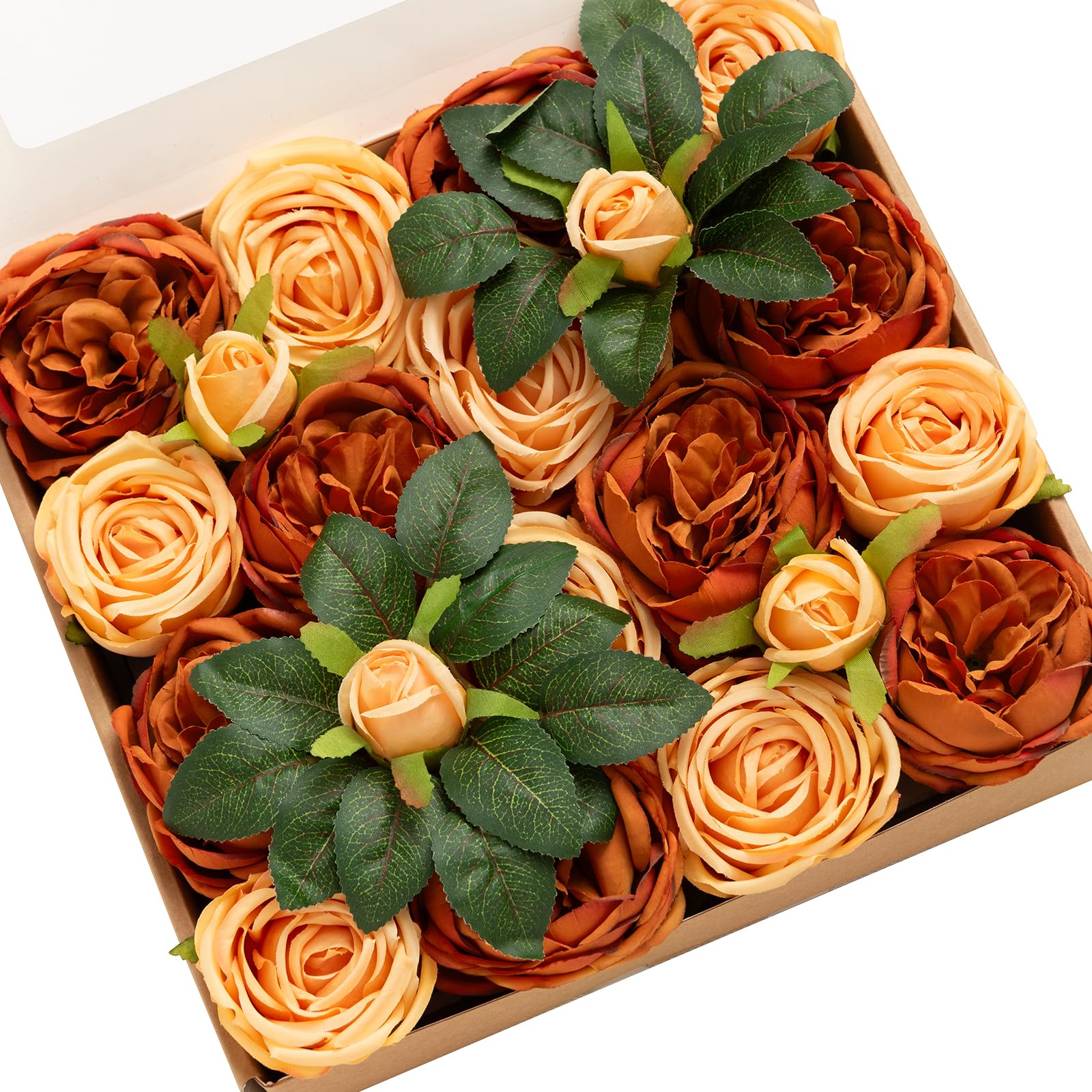 Artificial Flowers Terracotta Silk Austin Roses Orange Silk Roses w/Stem for Fall Wedding Bouquets Centerpieces Party Home Decoration