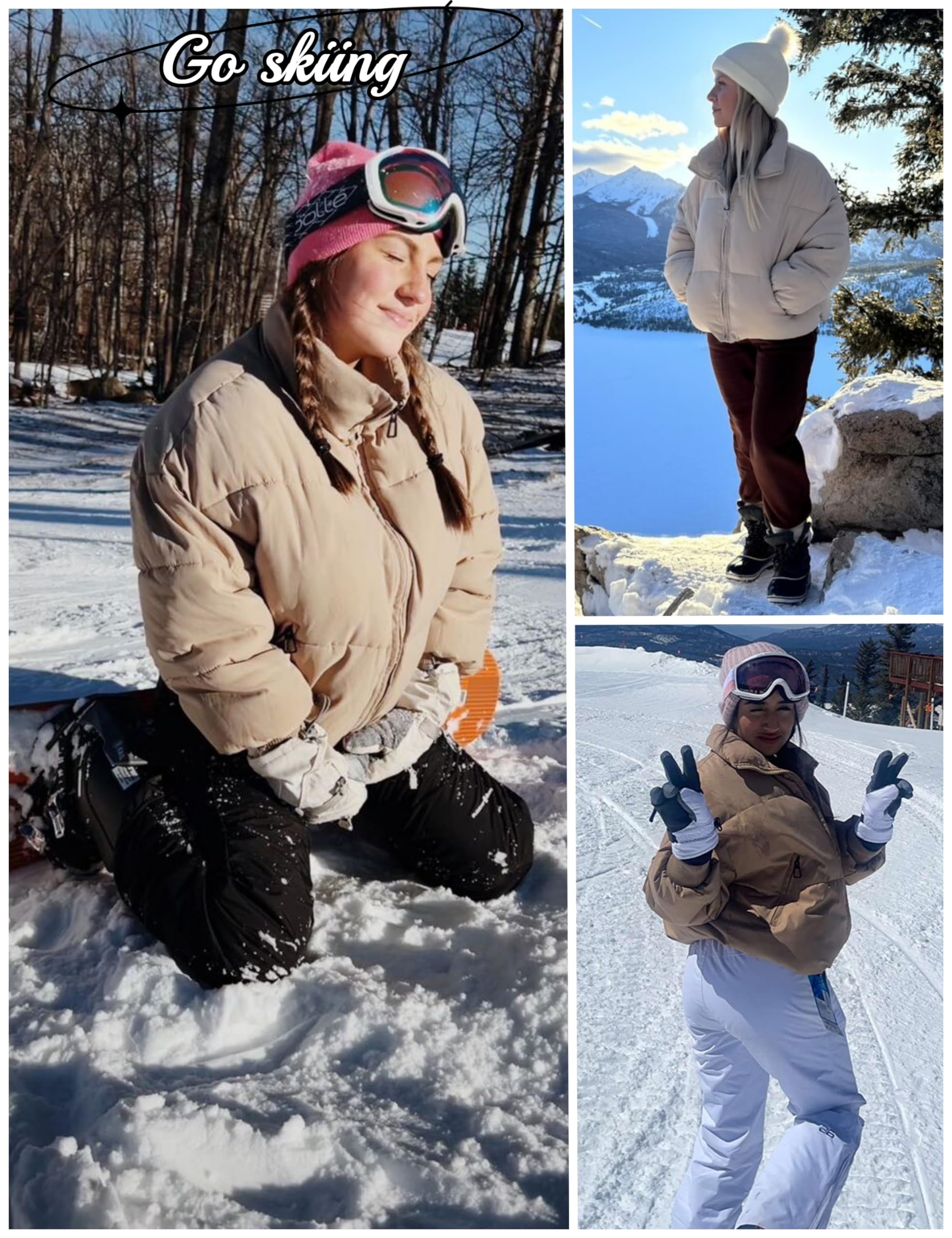 Lianlive Womens Cropped Puffer Jacket Oversized Black Short Puffy Winter Coat