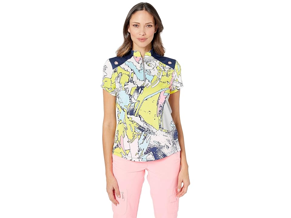 

Jamie Sadock Tsunami Print Short Sleeve Top (Moonlit Navy) Women's Clothing