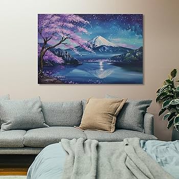 Amazon.co.jp: 絵画 富士山の星空と満開の桜 アートパネル