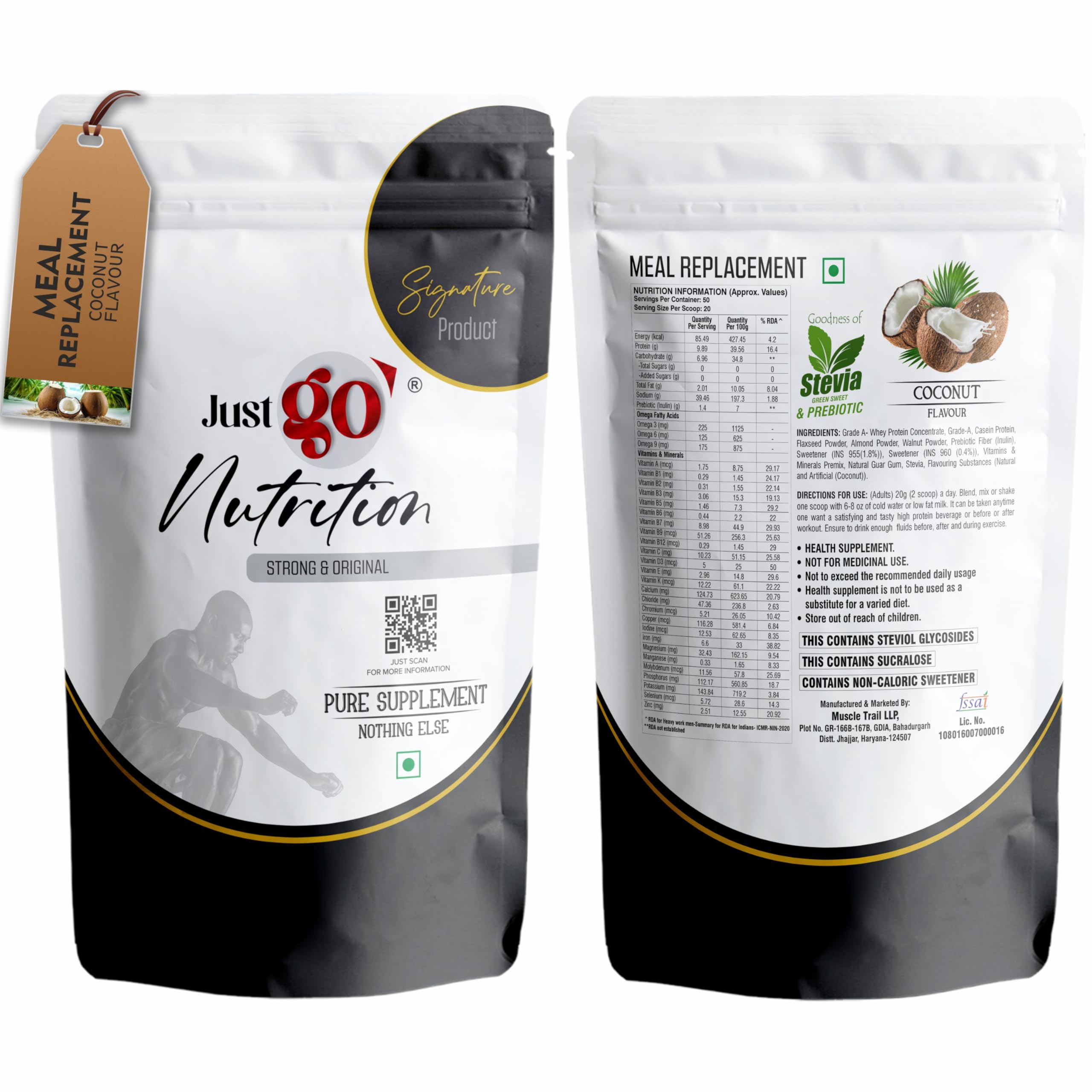 Meal Replacement Powder - 20 Servings | 20g in Each | 400gm | Convenient and Flavorful Meal Replacement Powder For Men And Women (Imported Ingredients) (Coconut)-image-13