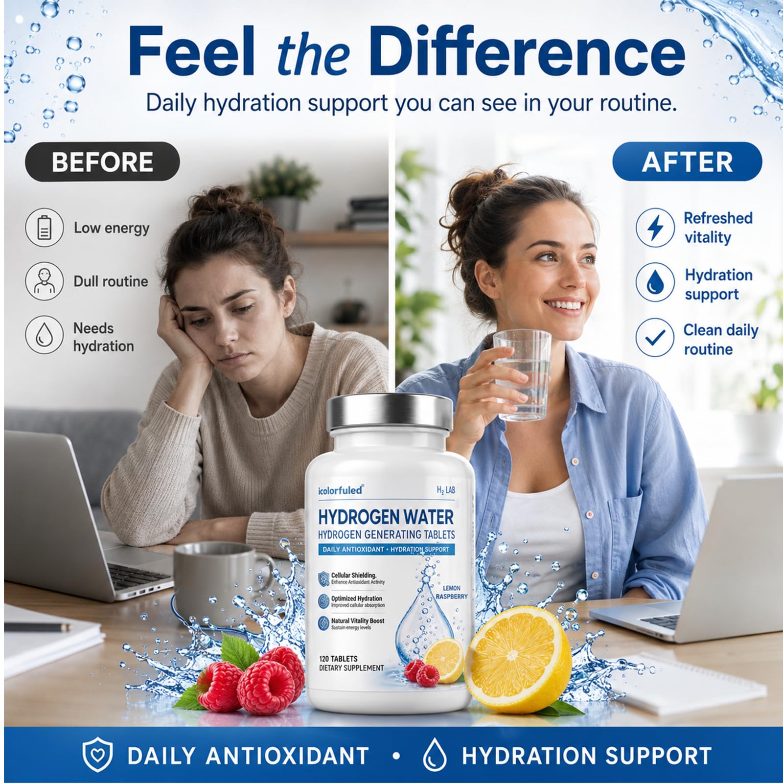 Molekulares Wasserstoff Tabletten, 120 Brausetabletten - Erfrischende Hydratation & Vitalität - Hohe Konzentration & Schnelle Löslichkeit - Ideal für Sport & Alltag