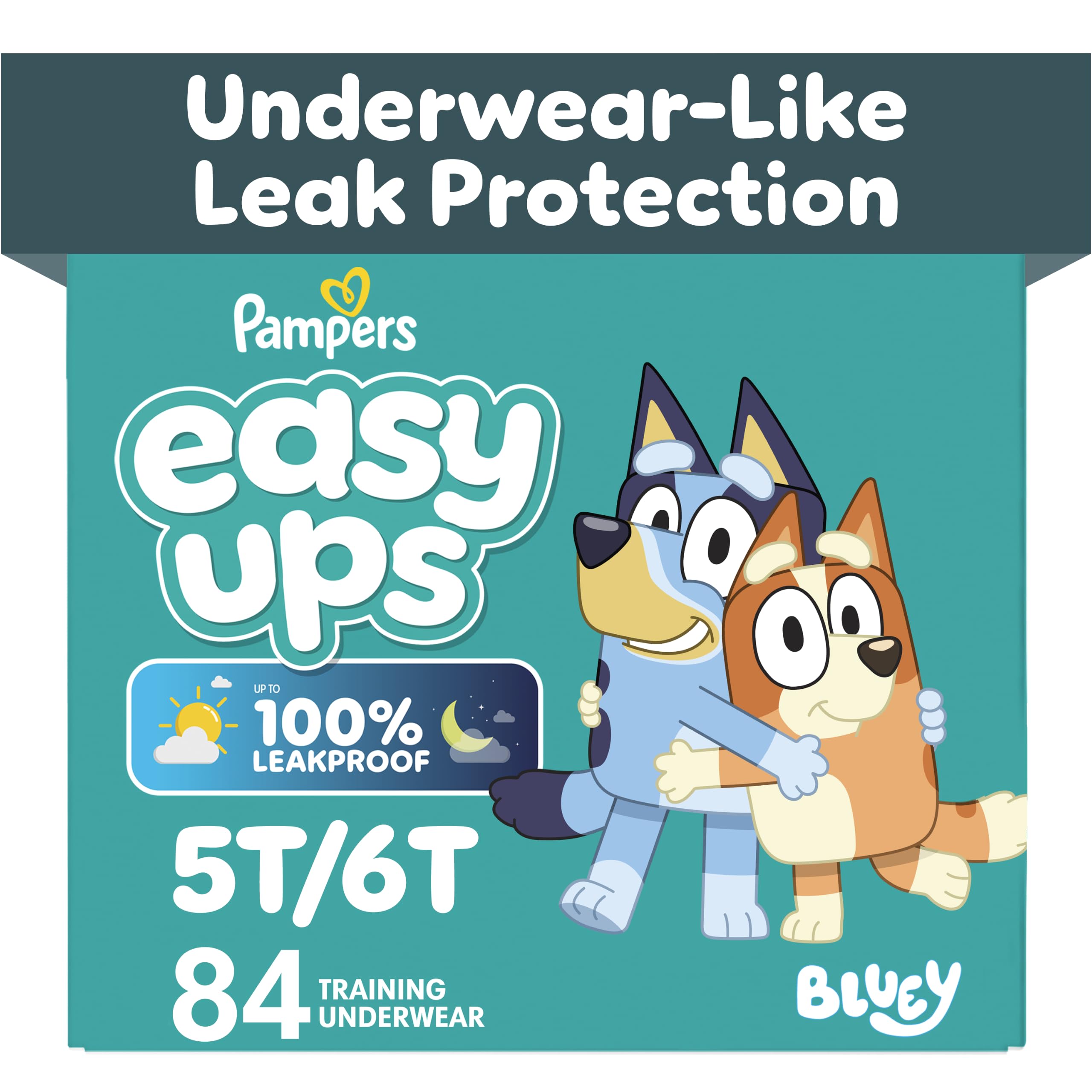 Easy Ups Girls & Boys Potty Training Pants, Size 7 (5T-6T), 84 Count, Bluey Absorbent Pull Up Training Underwear, Up to 100% Leakproof Day and Night, Hypoallergenic