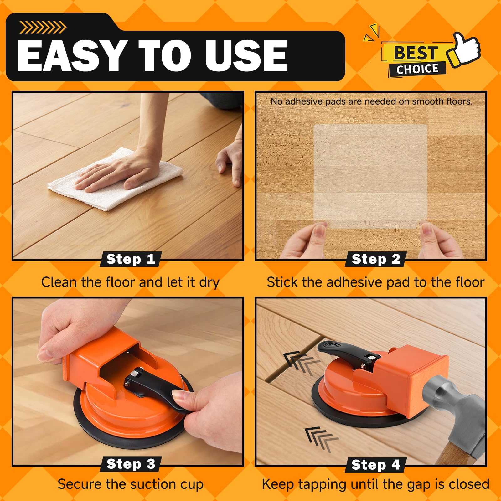Strumento di Posa per Pavimenti in Laminato con Ventosa, Kit Riparazione Pavimenti con Ventosa – Attrezzo per Chiudere Fessure Pavimento, ad alta presa, per Laminato, Vinile, Parquet