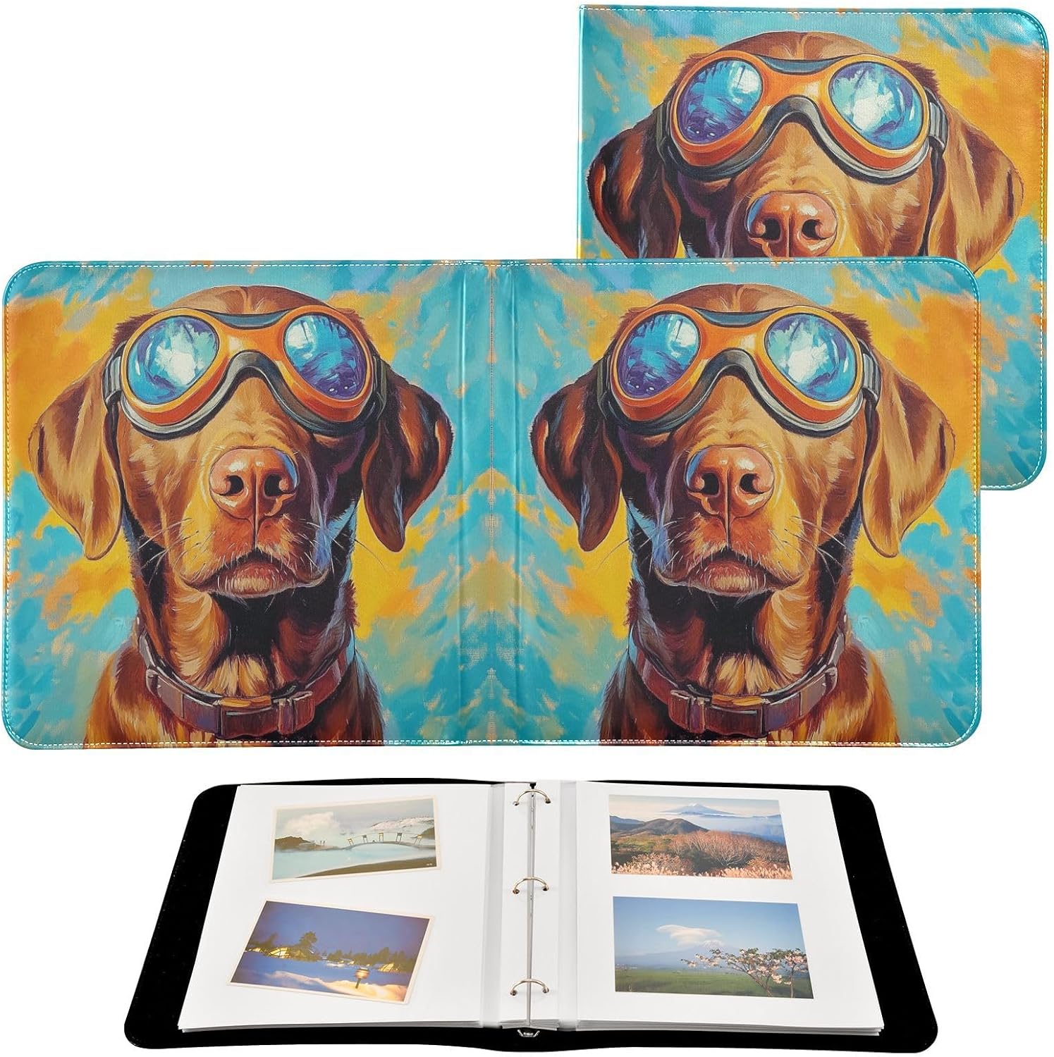 Large Photo Album, Dog Wears Glasses (3) Personalized Leather Cover Photo Book for 4x6 5x7 6x8 Pictures, Photo Albums for Family, Baby, Wedding