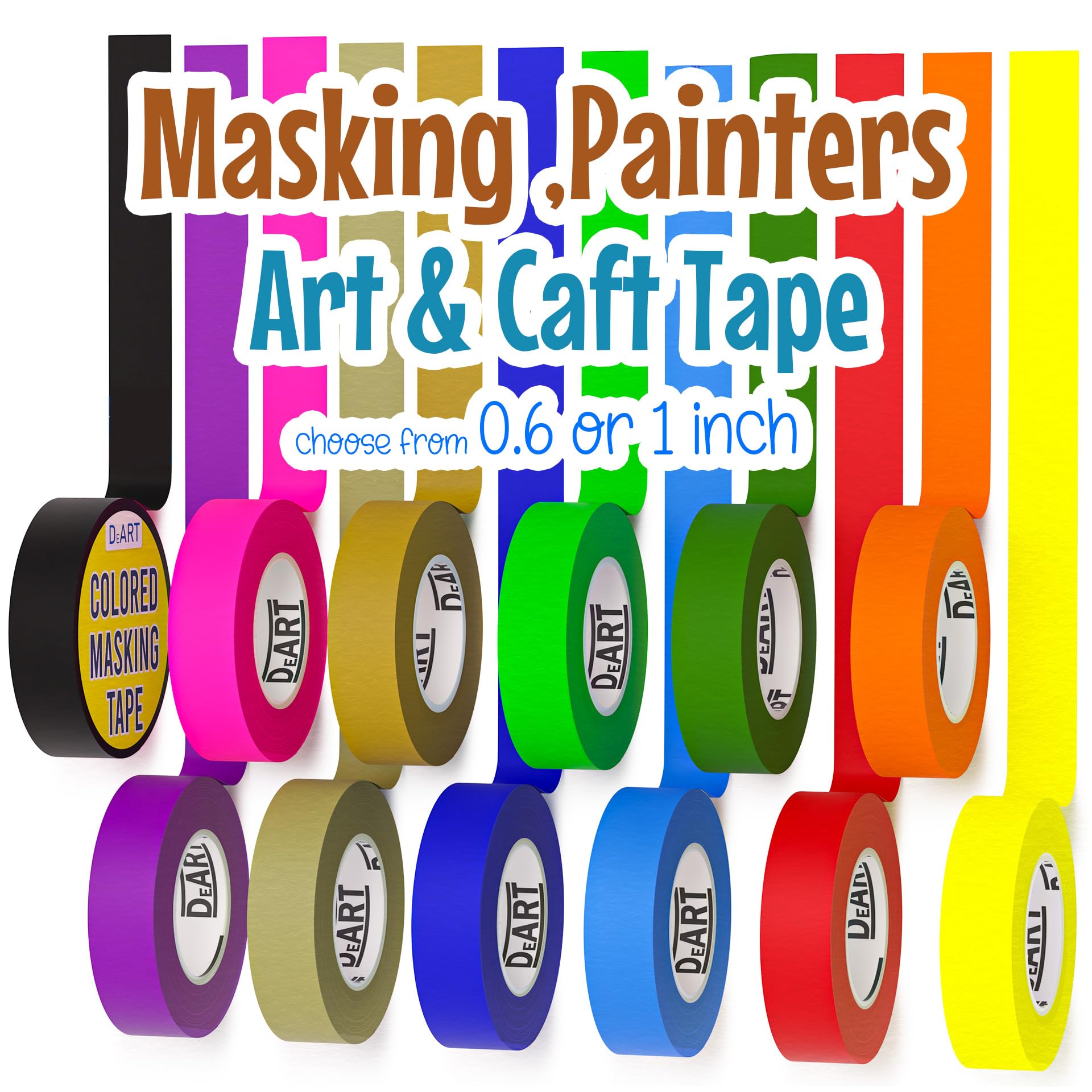 Colored Masking Tape Painters Tape 12 or 8 Pack 1 inch or 0.6 Inches for Arts & Crafts Labeling Coding Whiteboard Thin Paper Tape Craft Classroom School Supplies Wire Management Scrapbook Decoration