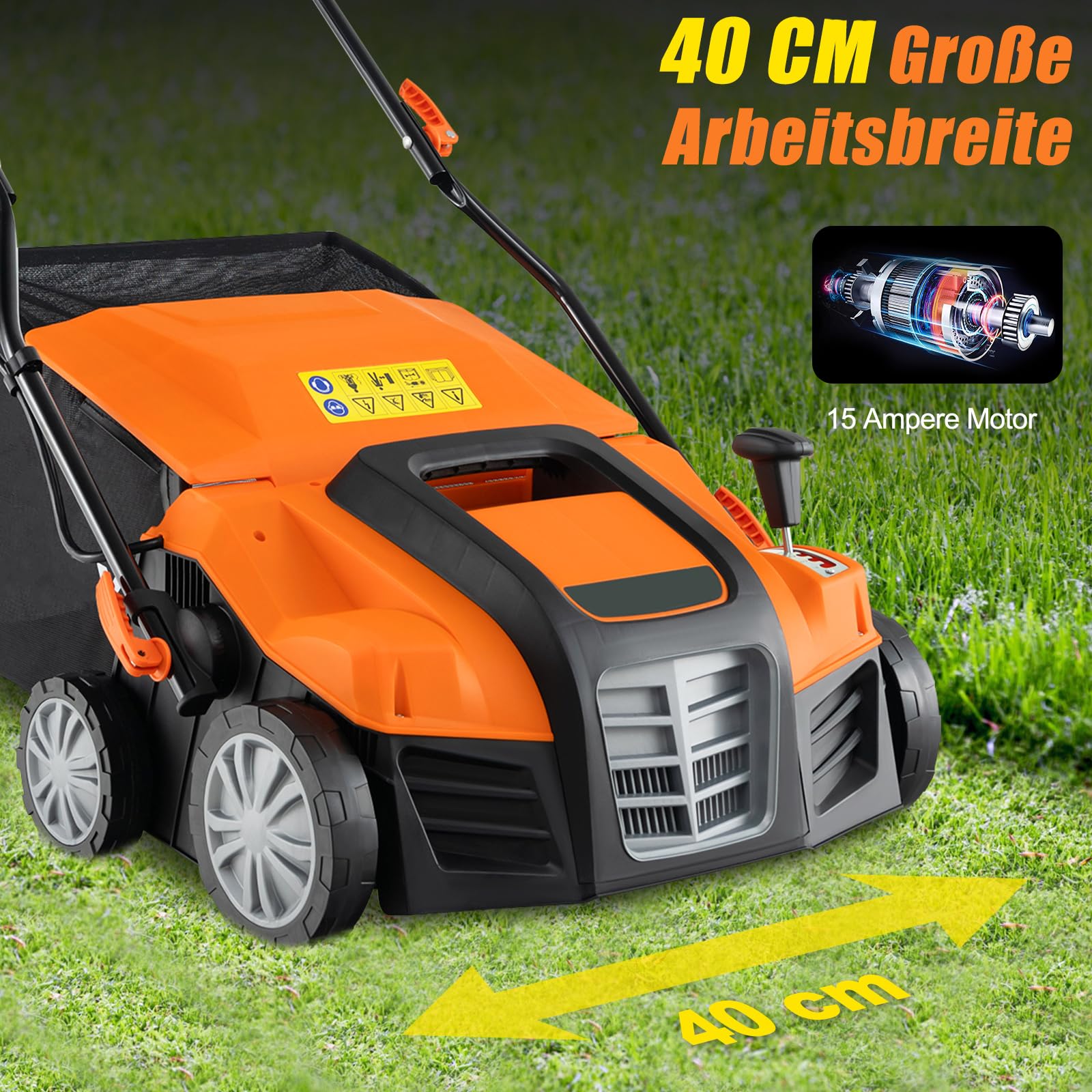 COSTWAY Elektryczny wertykulator 2 w 1, 41 cm, 15 A, 3 poziomy regulacji wysokości, 5-stopniowa głębokość robocza, składany wentylator do trawnika GEH, 55 l