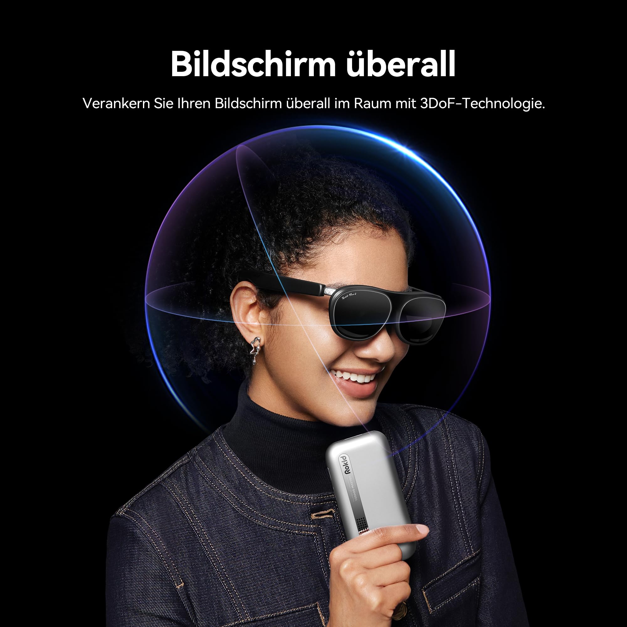 AR Spatial Schwarz, AR-Brille mit dreifachem Display für räumliches Computing