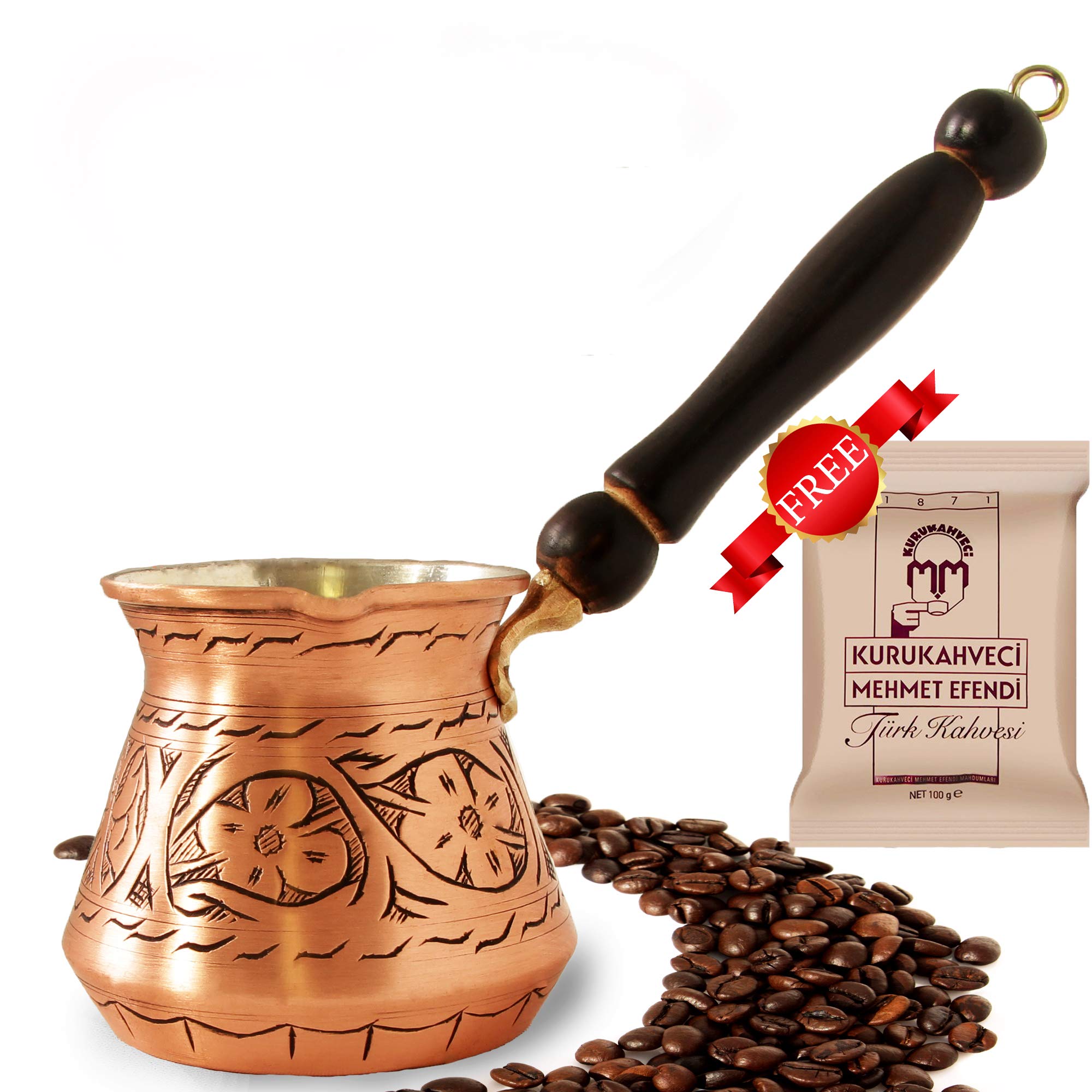 Buy Turkish Luxury Copper Coffee Pot with Mehmet Efendi Turkish Coffee