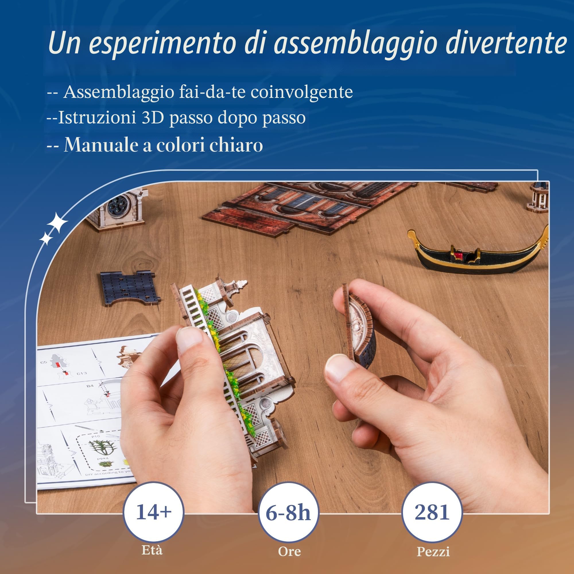 FUNPOLA Venice Night Starlit Book Nook Kit – Puzzle 3D in legno con specchio infinito LED – Decorazione fai-da-te per libreria, miniatura creativa per bambini e adulti (Notte di Venezia stellata)