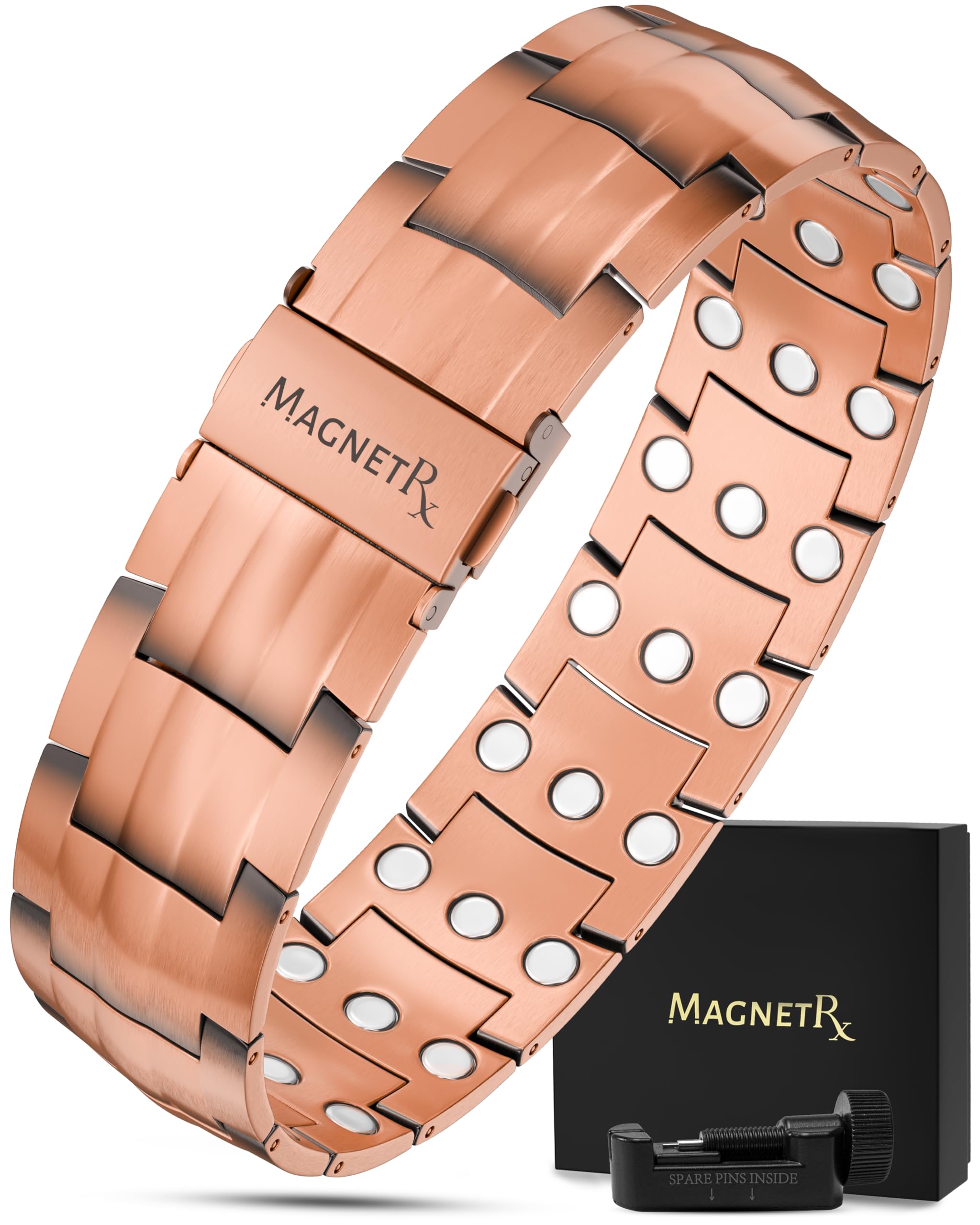 MagnetRX® 3X Strength Copper Bracelet – 99.9% Pure Copper Bracelets for Men with Magnets – Premium Fold-Over Clasp and Adjustable Bracelet Length with Included Sizing Tool (Legacy)