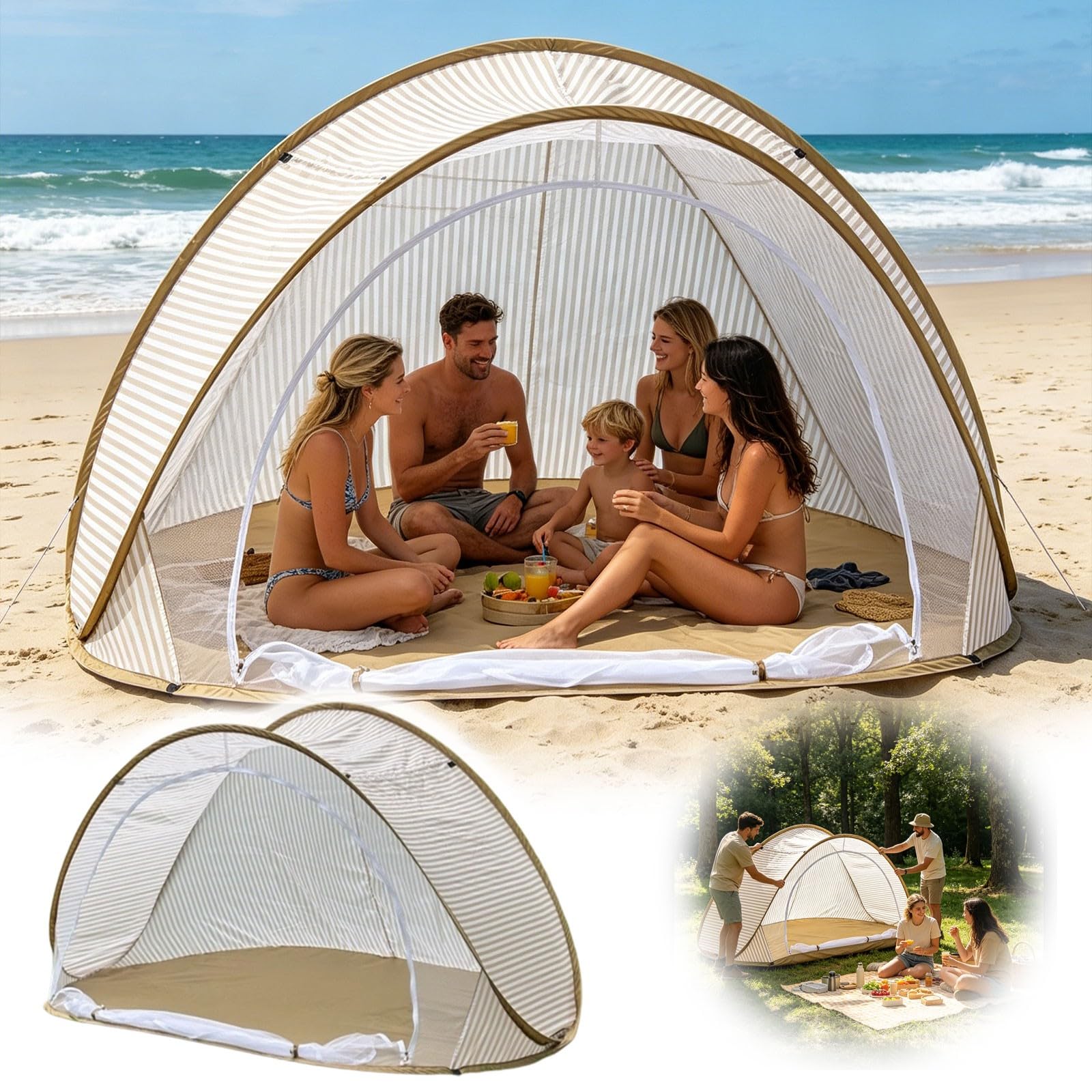 Beach Tent Pop Up Sun Shelter Adults Pop Up Beach Tent UPF 50+ UV Protection Portable Shade Canopy Lightweight Automatic Instant Tent for Infants Toddlers, for Beach, Camping, Park, Garden