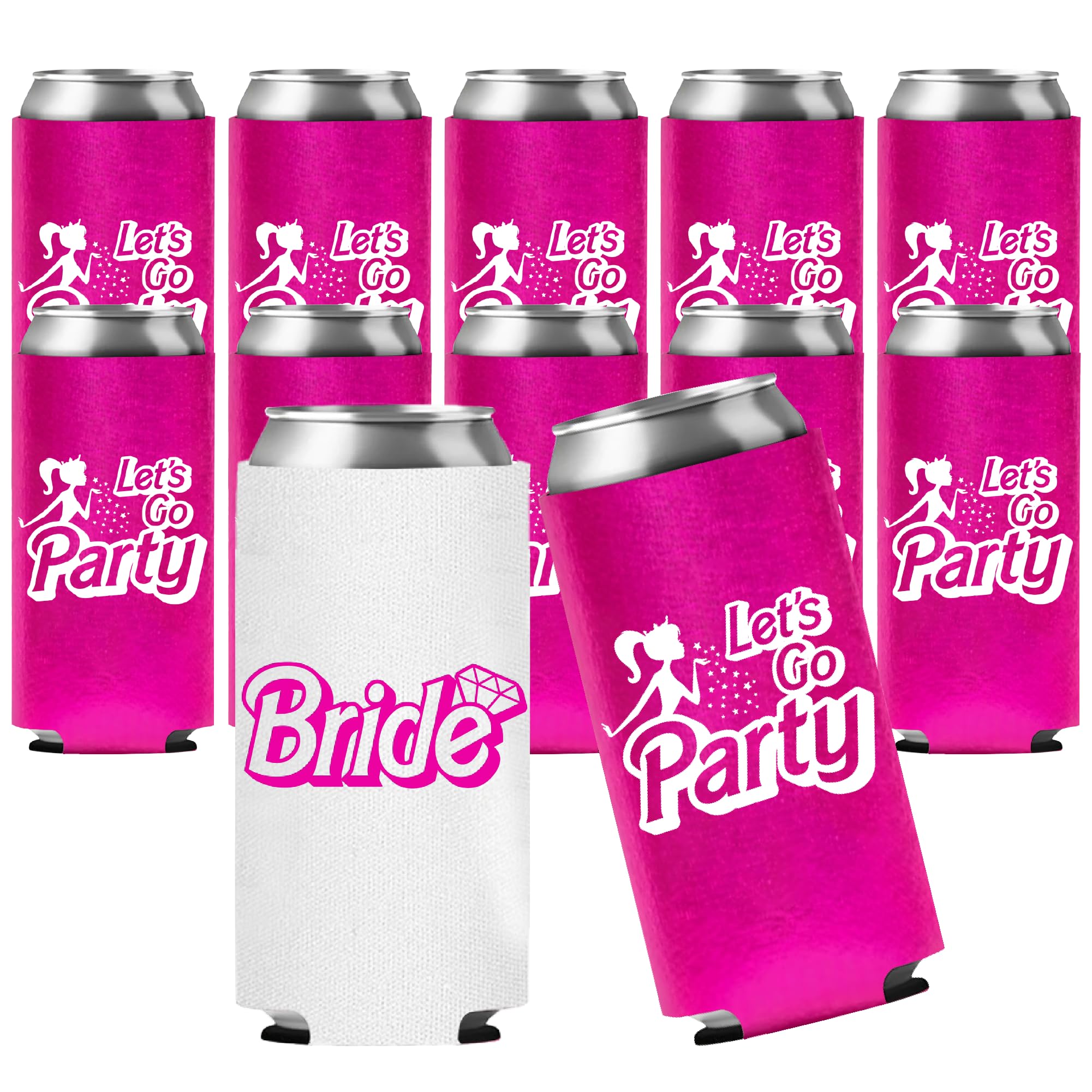 Let's Go Party Bachelorette Can Coolers, Set of 12-1 Bride and 11 Cowgirl-Themed Party Favors for Bachelorette Celebrations