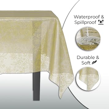 Exquisite Lace Table Cloth Rectangle Table Plastic 12-Pack Lace Tablecloth Rectangular 54 X 108 | Clear & Gold Floral Tablecloth Disposable | Wild Flower Party Decorations & Party Supplies