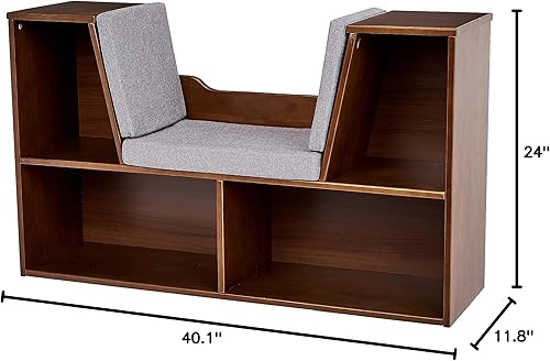 Miniatura 3 de Tienda Basics - Librera infantil con rincón de lectura y estantes de almacenamiento color espresso