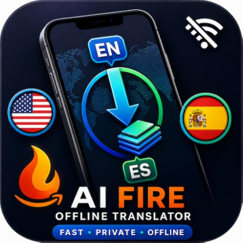 Traducteur AI Fire Hors Ligne – Traducteur de langue sans WiFi, traduction vocale et textuelle instantanée bidirectionnelle, 100+ langues, traduction privée et rapide pour voyages et affaires