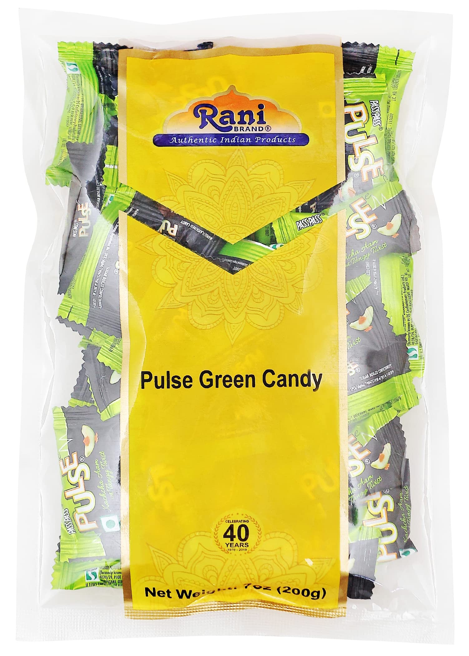 Rani Pulse Green Candy 7oz (200g) Individually Wrapped ~ Indian Tasty Treats | Vegan | Gluten Friendly | NON-GMO | Indian Origin