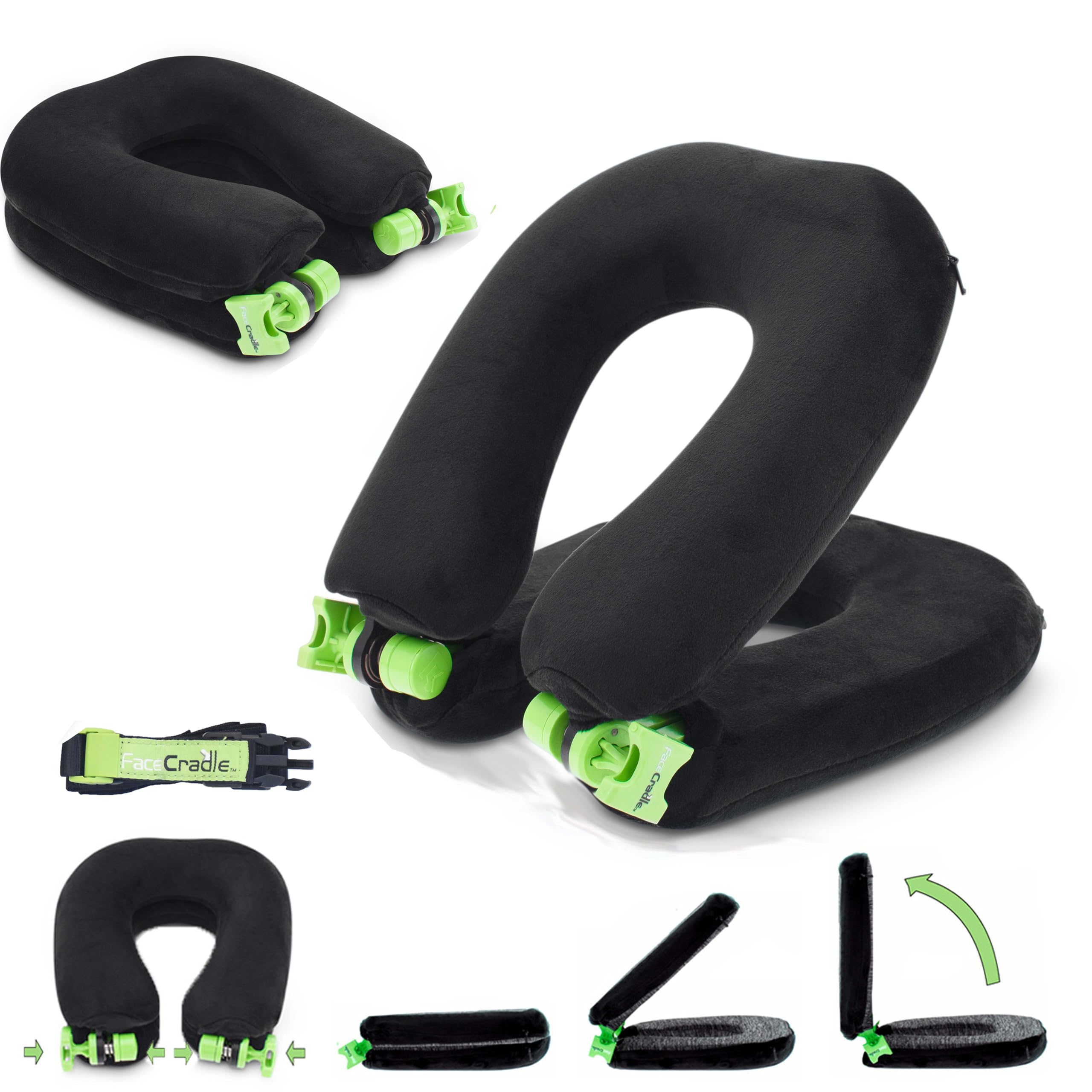 Facecradle Oreiller de voyage, polyvalent, bon maintien du cou, idéal pour voyages en avion, voiture, bus, train ou pour faire une sieste sur une table, Noir (Noir) - 11487-28453