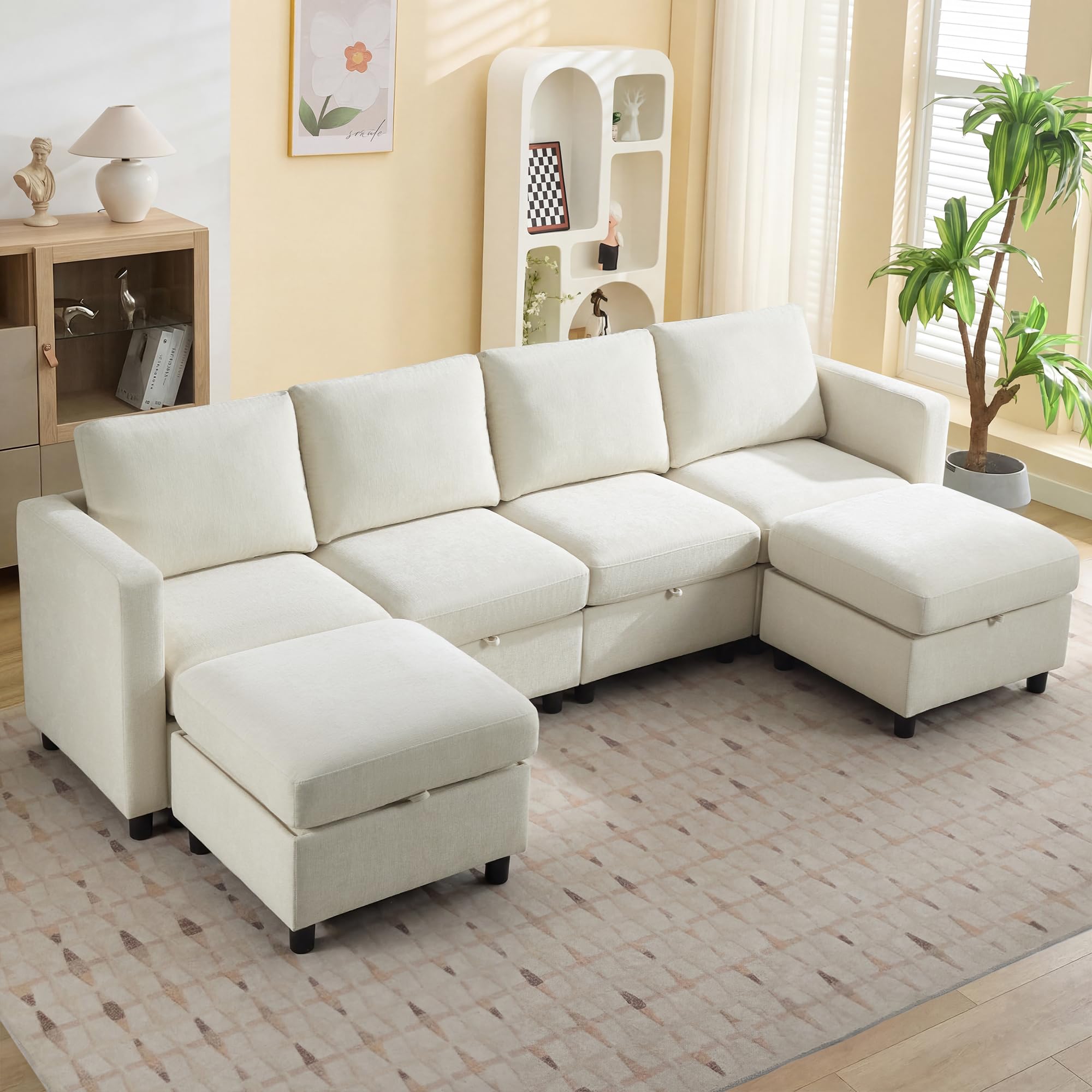 WUTUTUEE 107”Modular Sectional Sofa Convertible U Shaped Sofa Couch Set with Storage for Living Room, Modern 6 Seater Modular Sectional Couch with