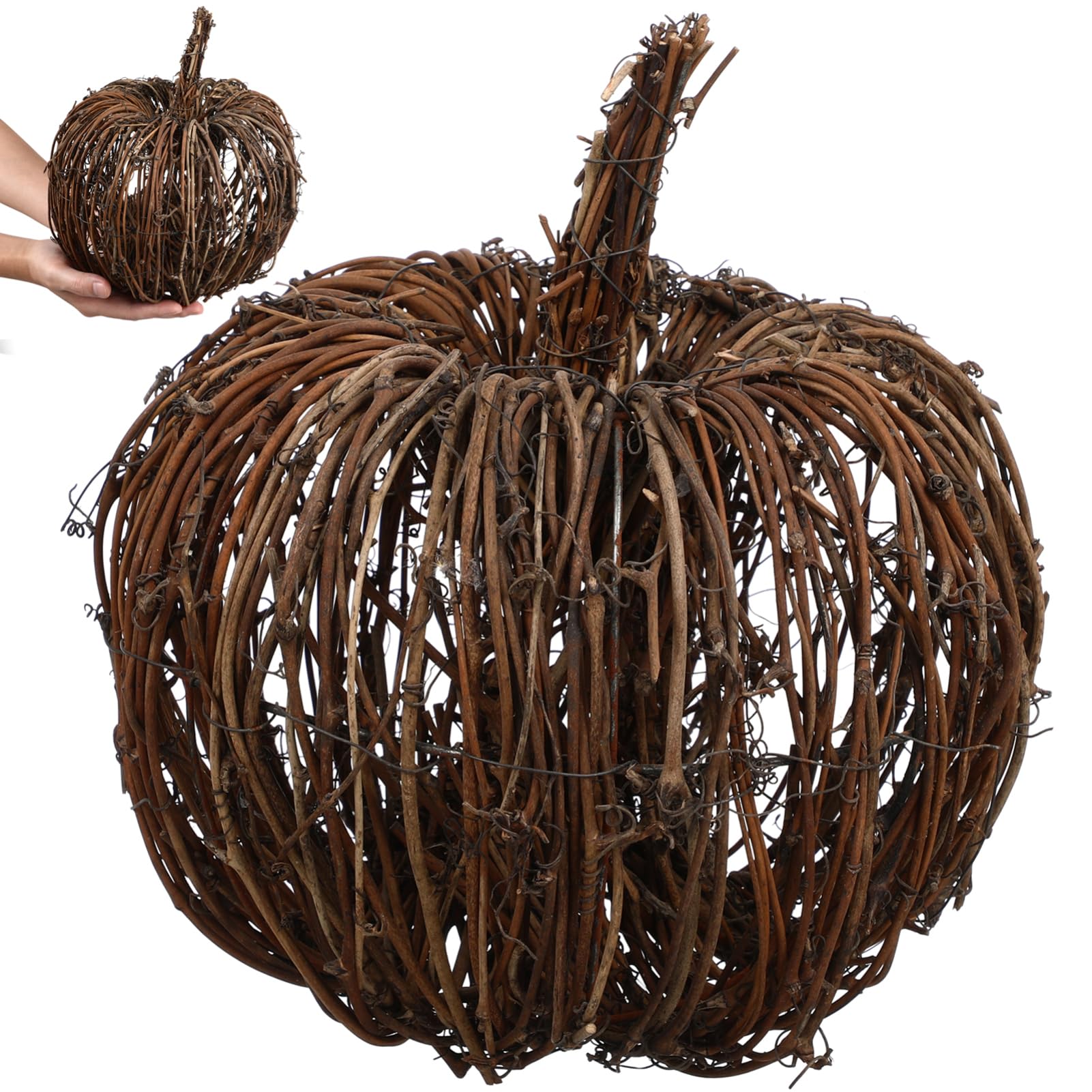 Cabilock 1Pc Wicker Rattan Pumpkin, Halloween Decor Woven Pumpkin Decor Desktop Adornment for Mantle, Home Bedroom Desktop DIY Hanging Craft