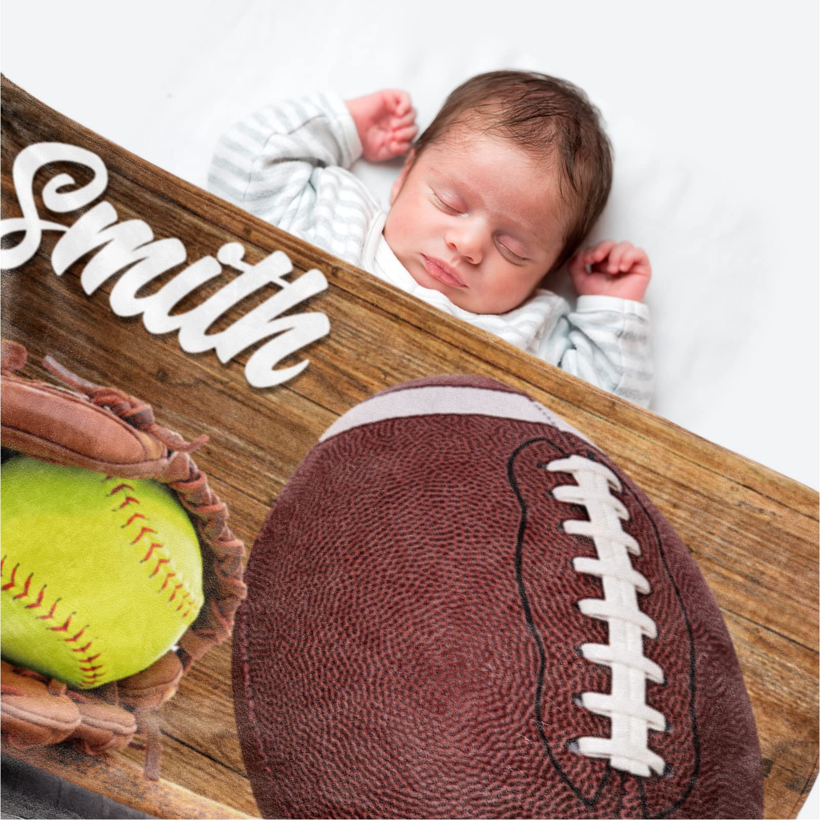 Dyoart Custom Infant Softball Blanket: Personalized Name And Number Blankets For Baby Kids Boys Girls Teen Mother's Day Father's Day Birthday Easter Gifts(60\"x80