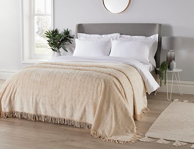 Diana Cowpe DOUBLE Candlewick Geneva NATURAL Bedspread/Throw/Blanket