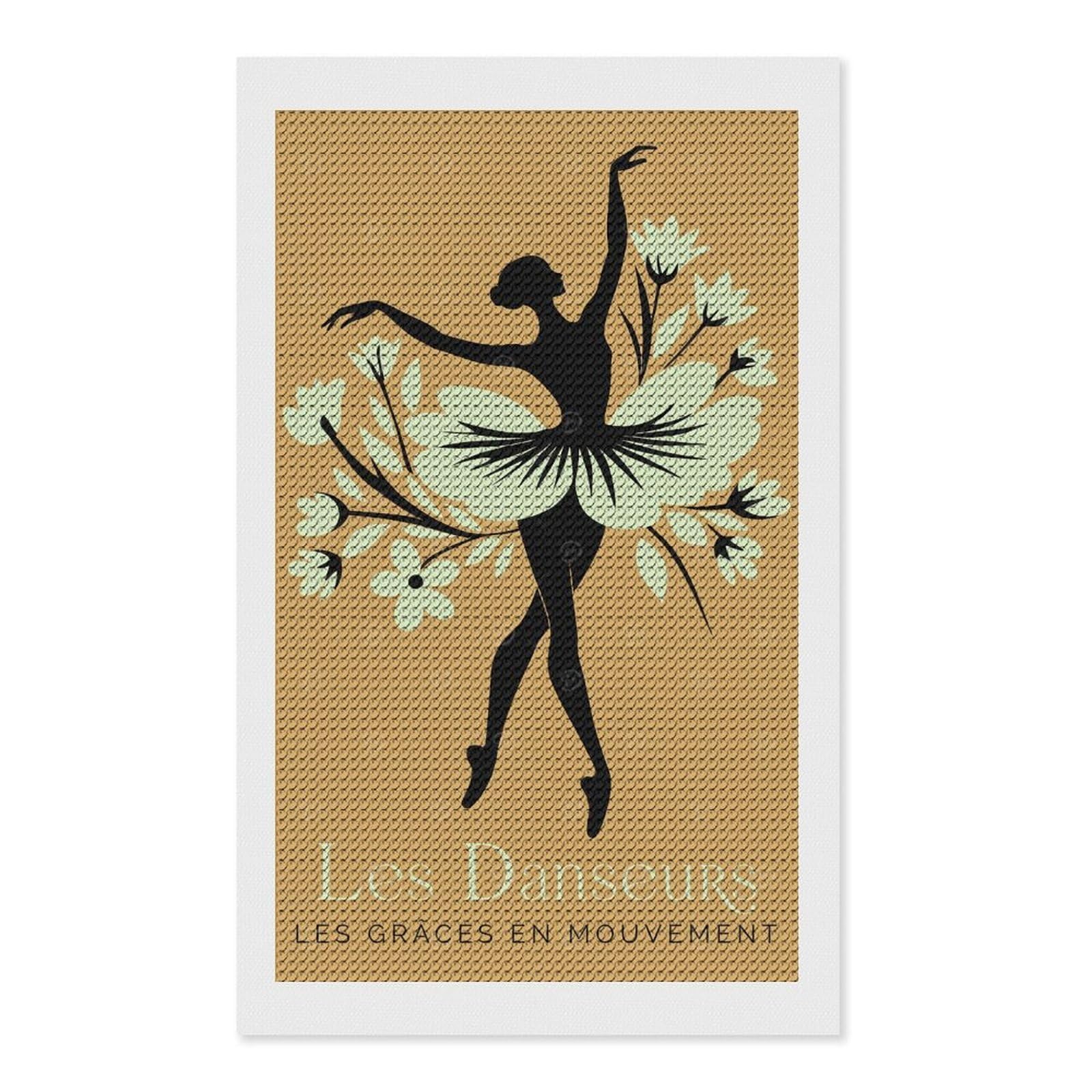 Junmoney Ballet Dancer Silhouette with Floral Tutu Round Drill Diamond Painting 12"x20", for Women, Relaxing DIY Hobby, Bedroom Decor, Christmas Gift, Adhesive Canvas