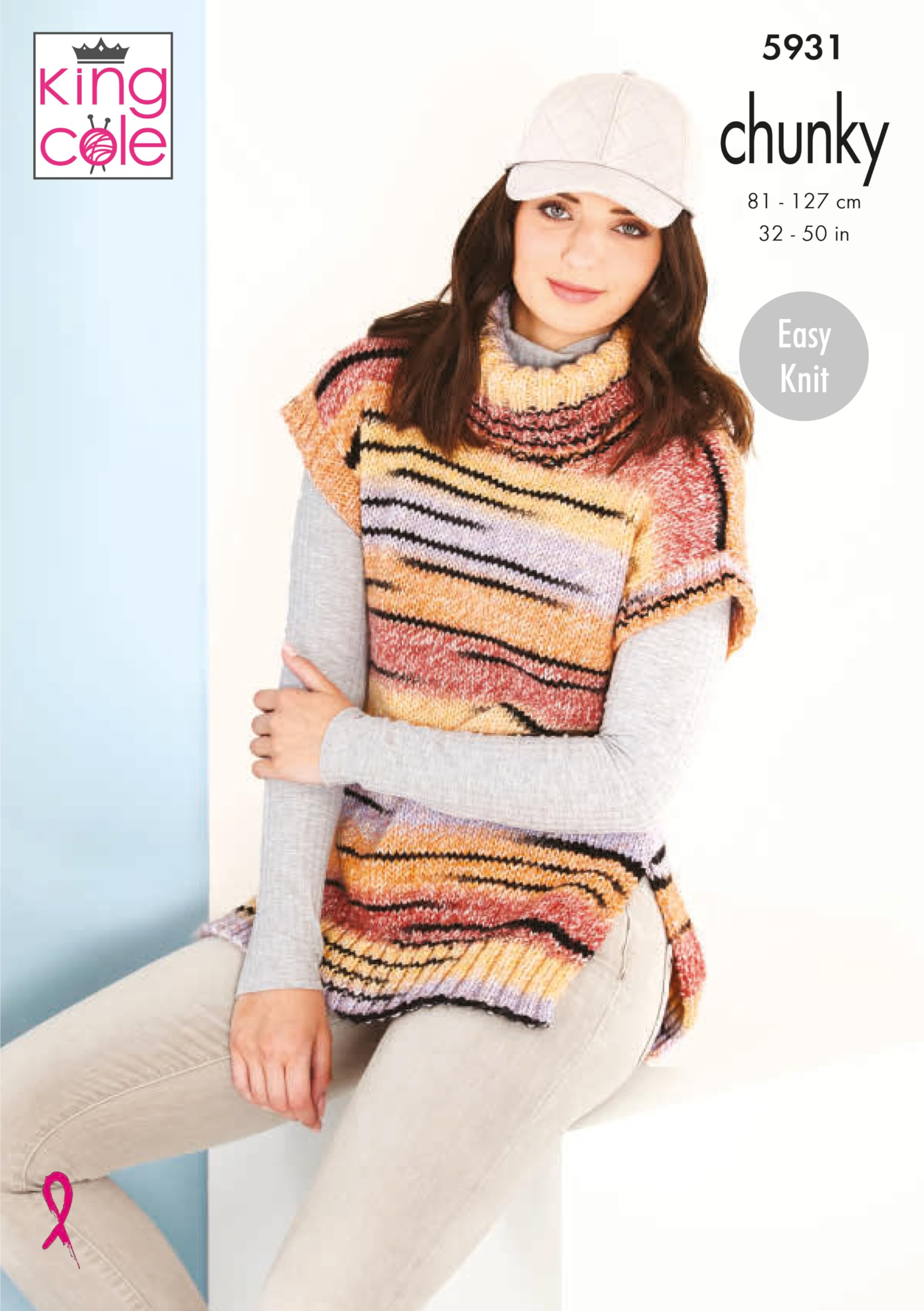 King Cole Ladies Chunky Knitting Pattern Easy Knit Cowl or V Neck Tank Top (5931)