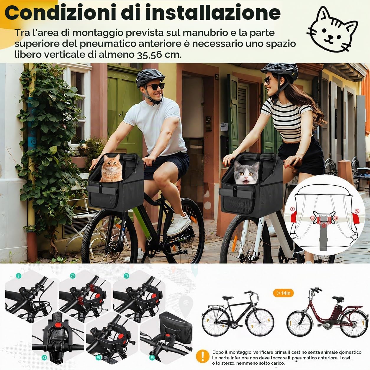 Cestino anteriore per bicicletta per cani, 4 in 1, fino a 6 kg, borsa da bicicletta pieghevole per animali domestici, con finestre in rete e cintura di sicurezza, borsa da viaggio per cani e gatti di