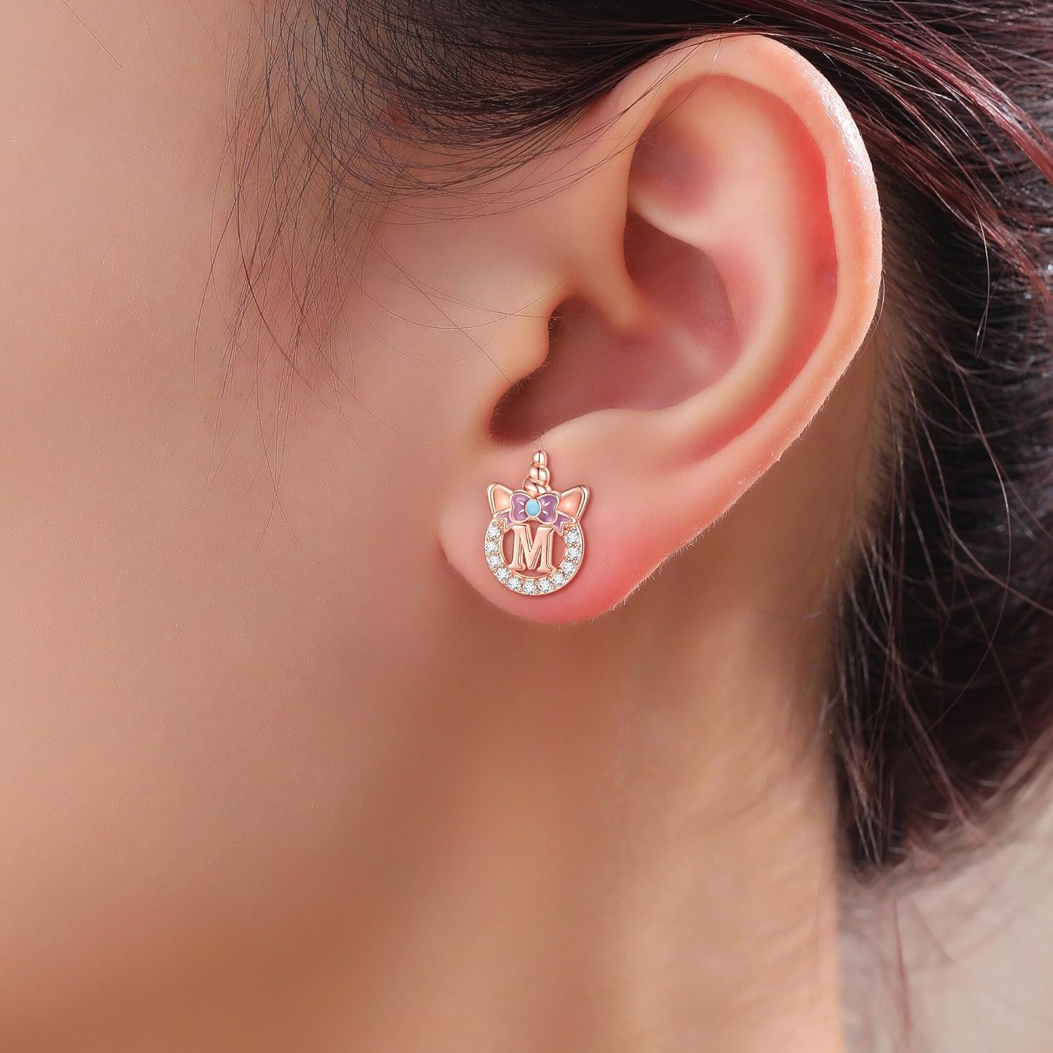 C-leen Unicron Initial Earrings for Girls Teens, 925 Sterling Silver Post Stud Earrings Initial Unicorn Earring Birthday Christmas Gifts for Girls Teens - Image 2