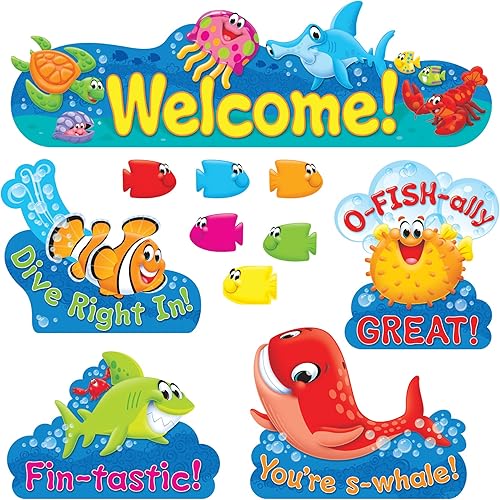 TREND ENTERPRISES, INC. T-8307 Sea Buddies Welcome - Juego de tablones de anuncios