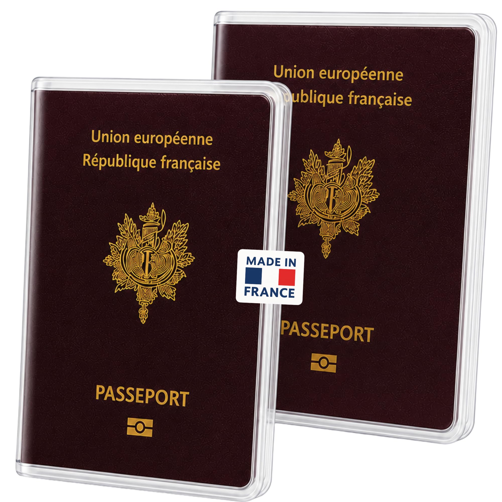 Lot de 2 Étuis Passeport Transparent – Format Européen 13x10 cm – PVC Cristal Haute Qualité – Fabriqué en France – Protection Passeport Souple