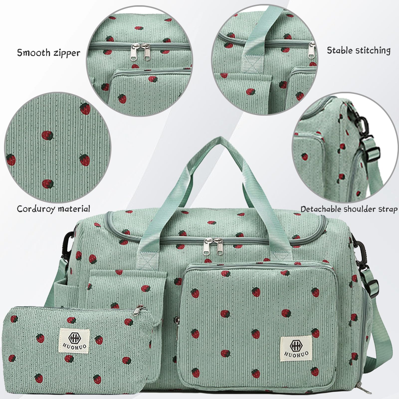 Bolsa de Deporte para Mujer, Pana Fresa Sporttasche con Compartimento para Zapatos, Compartimento y Billetera Pequeña para Mojados, Bolsa de Viaje für Viajar, Fitness, Deporte, 48x22x27 cm - 4