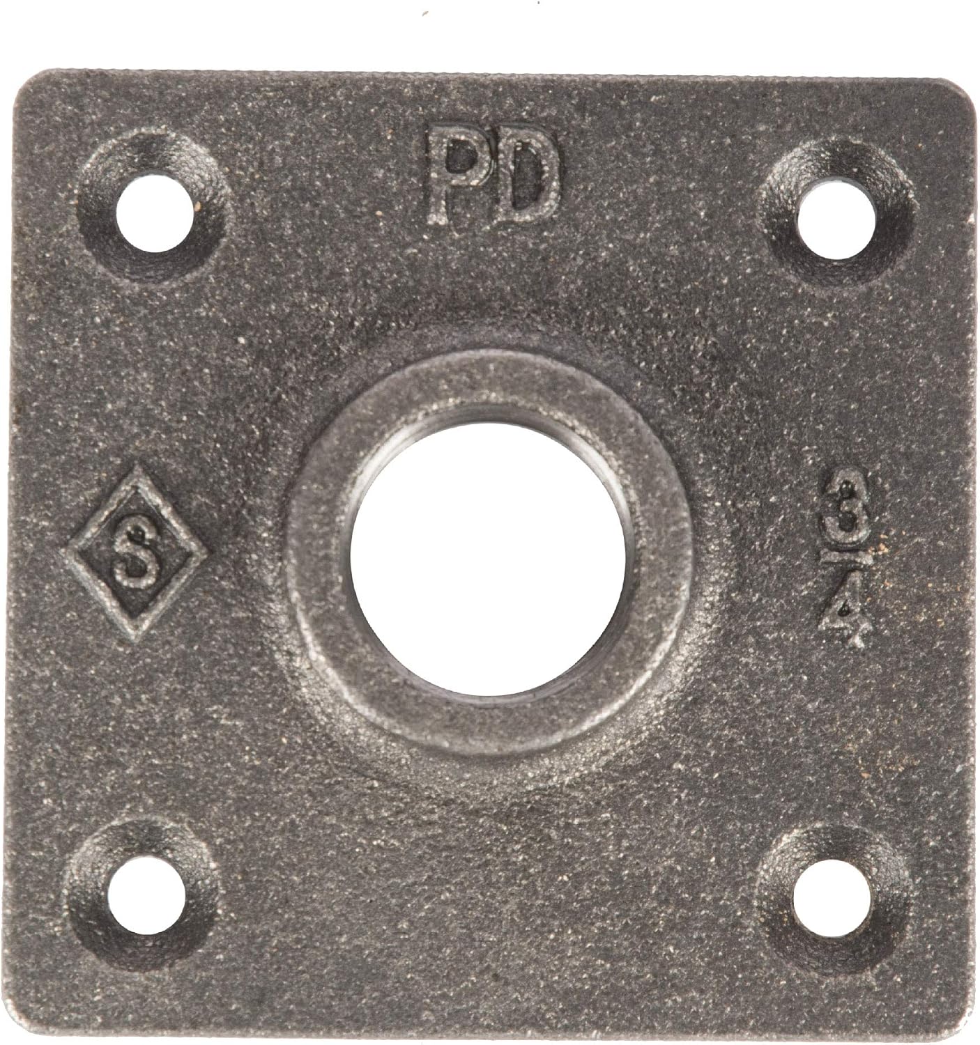 PIPE DECOR Square Floor Flange Fitting, 3/4 Inch, Black Malleable Iron, Set of 4 – For DIY Furniture, Shelving, and Standard 3/4 Inch Plumbing Pipe