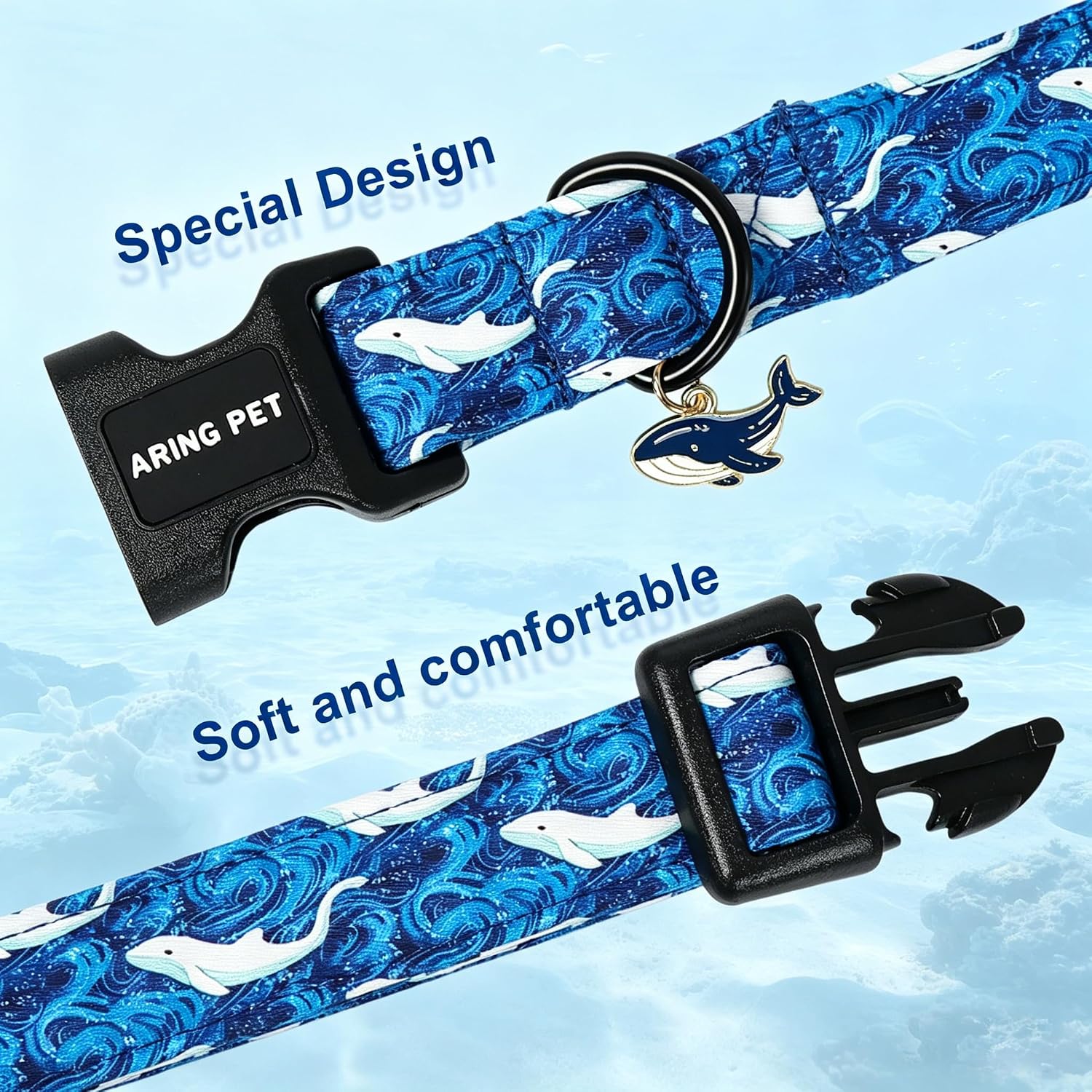 ARING PET Summer Dog Collar for Puppy Small Medium Large Dogs-Blue Whale M image 3