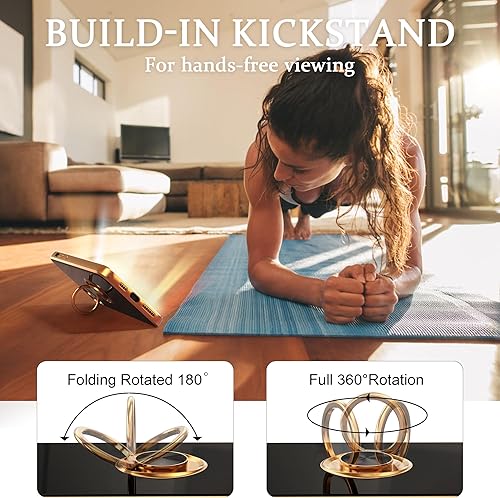 Miniatura 5 de IDweel Funda para iPhone 11 Pro Max con soporte de anillo de 360, soporte magnético, ligera, delgada, borde de oro rosa, TPU suave, protección de