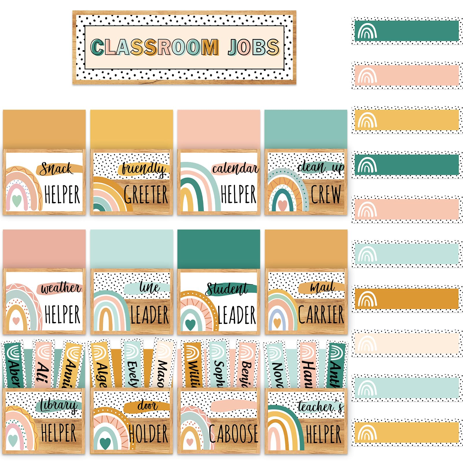 Tableau d'affichage pour classe avec étiquette de nom style bohème coloré de 73 pièces