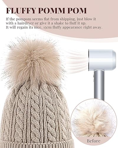 Miniatura 5 de Alepo Womens Winter Beanie Hat, Warm Fleece Lined Knitted Soft Ski Cuff Cap with Pom Pom