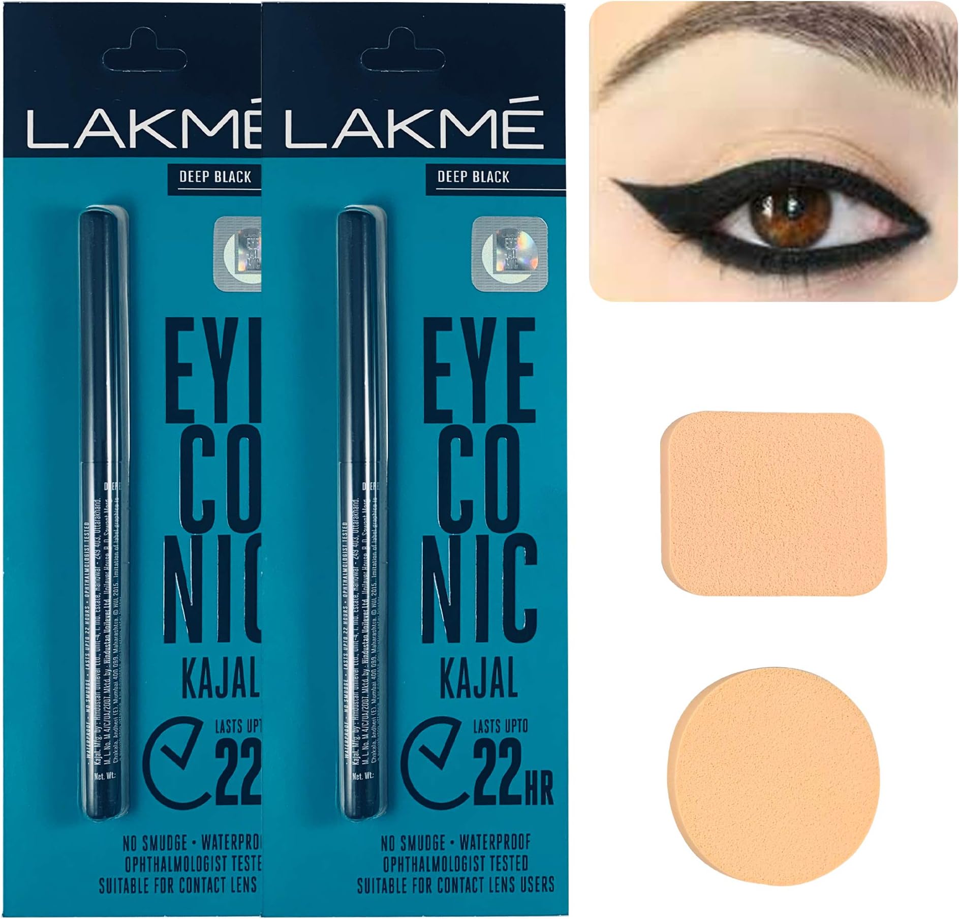 Eyeconic Kajal Twin Pack – 2 PCS Multipurpose Makeup Sponge – Waterproof and Long Lasting Up to 24 Hours Eyeconic Kajal Black