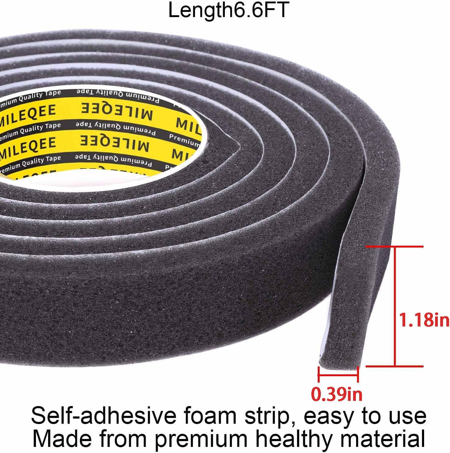 Single-Sided Adhesive Foam Tape Low-Density, Super Soft Easy Adjust Sealing Strip for Window Door Air Gap, Sponge Draft Blocker and Sound Reducer, 1.18in x 6.6FT Black