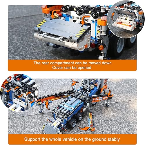 Miniatura 4 de Mould King Juego de construcción de camión bomba de hormigón 19014 para niños a partir de 8 años, juguete modelo de camión de remolque de terreno