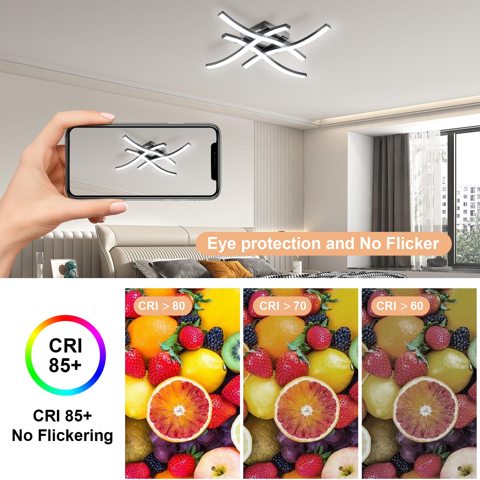 Osairous LED Ceiling Light, Elegant Curved Design Ceiling Lights, 4 Built-in LED Boards, 24W 36cm, White Light 6500K - Image 2