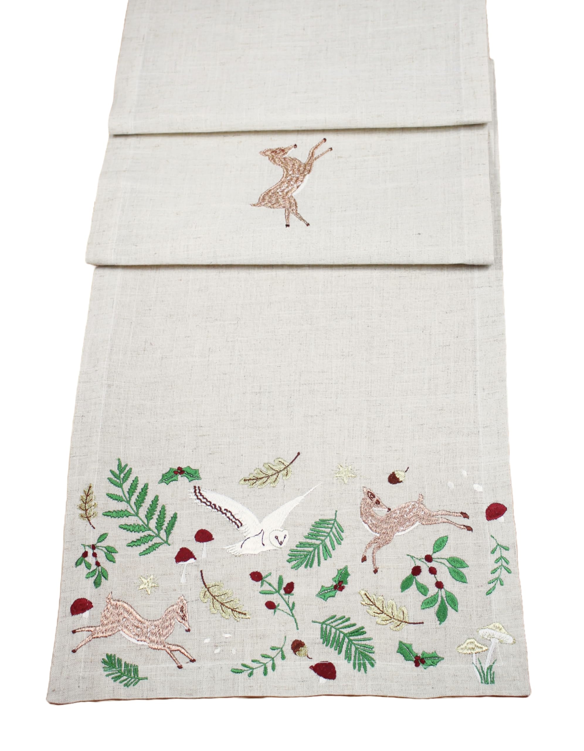Peggy Wilkins Beige/Multicolour Festive Forest Christmas Embroidered Table Runner 14" X 75"