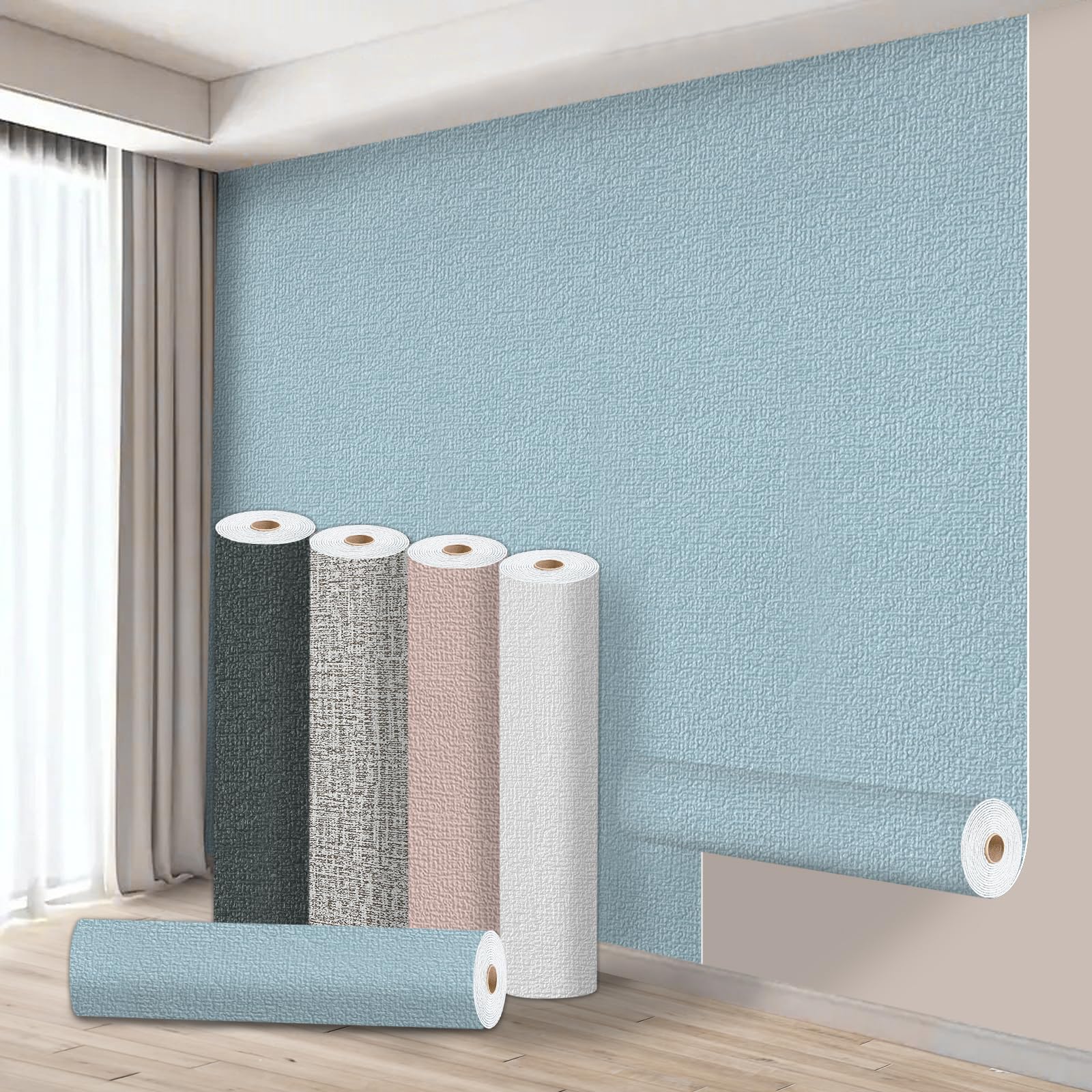 Takezuaa 5 Roll Self Adhesive Thermal Insulation Wallpaper 3mm Thick Peel and Stick Wallpaper for Walls Ceilings - Blue Textured Waterproof Damp Proof Wallpapers for Bad Cold Walls 50cm x 2.8m — image 1