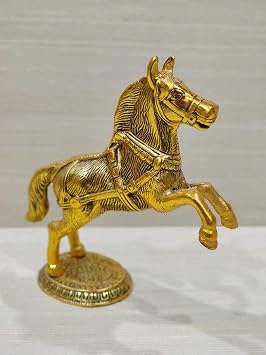 Samyuktha Metal Oxidized Jumping Horse Statue, Standard, Golden, 1 Piece