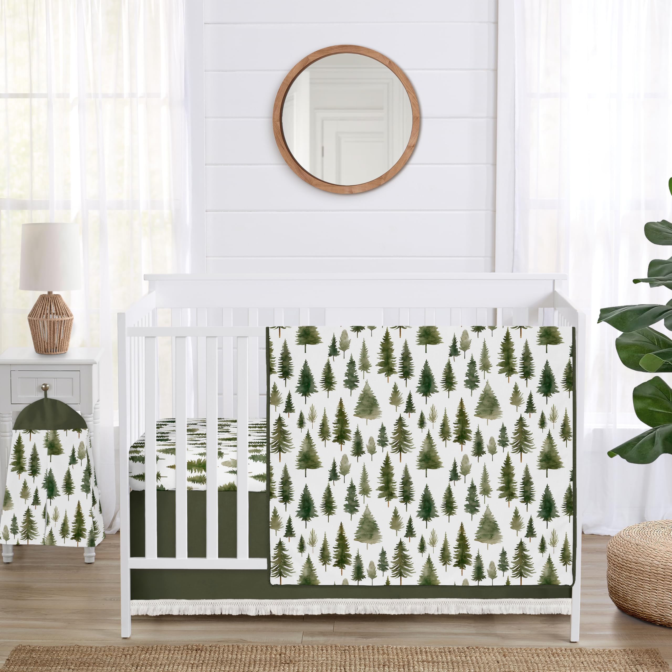 Amazon.com: Sweet Jojo Designs 4-Piece Baby Crib Bedding Set (Sage Green  Woodland) for Boys/Girls, Infants/Nursery incl. Blanket, Fitted Sheet,  Skirt, Diaper Stacker (Forest Themed, Nature, Pine Tree, Abstract) : Baby