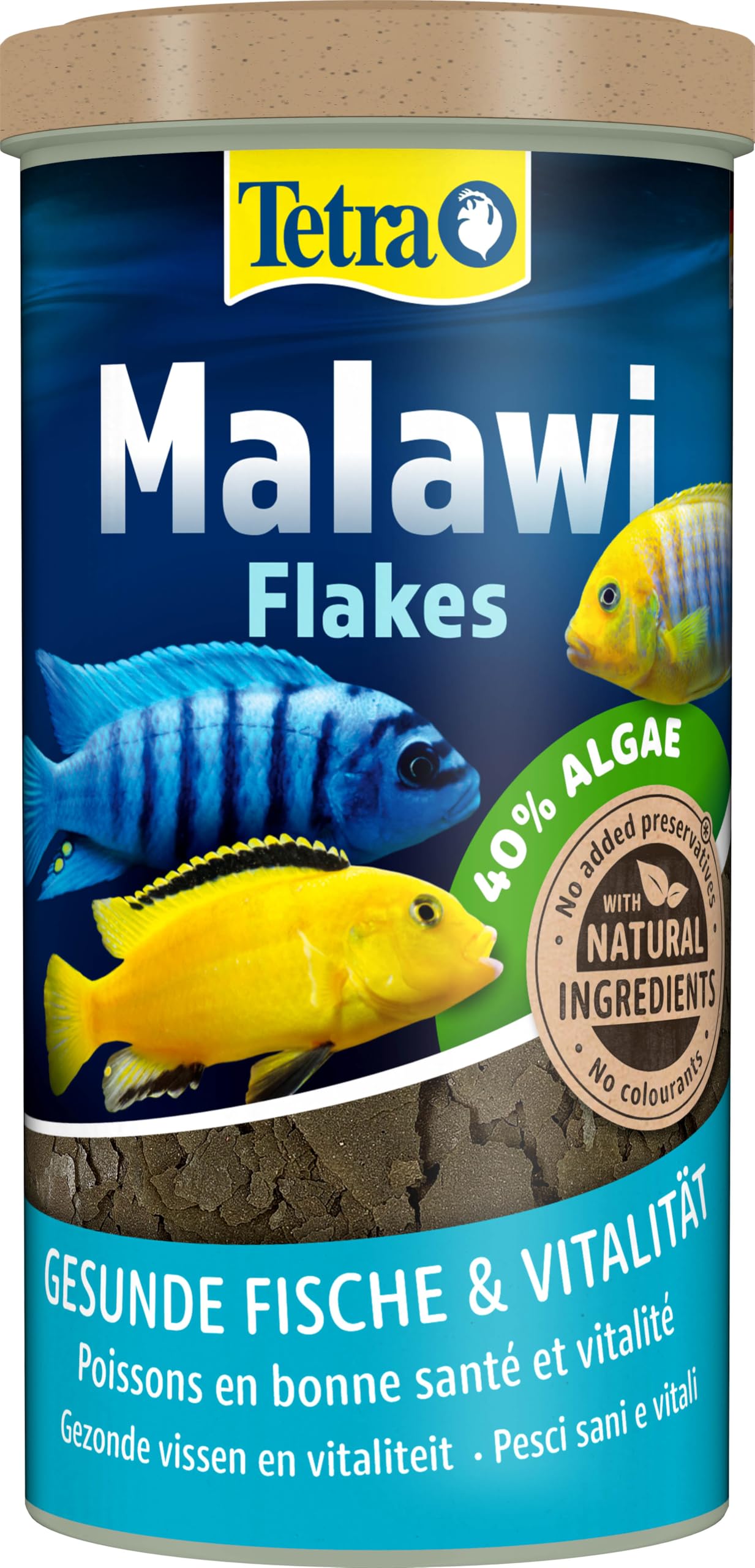Tetra Malawi Flakes - Fischfutter in Flockenform für alle pflanzenfressenden Cichliden, 1 L Dose