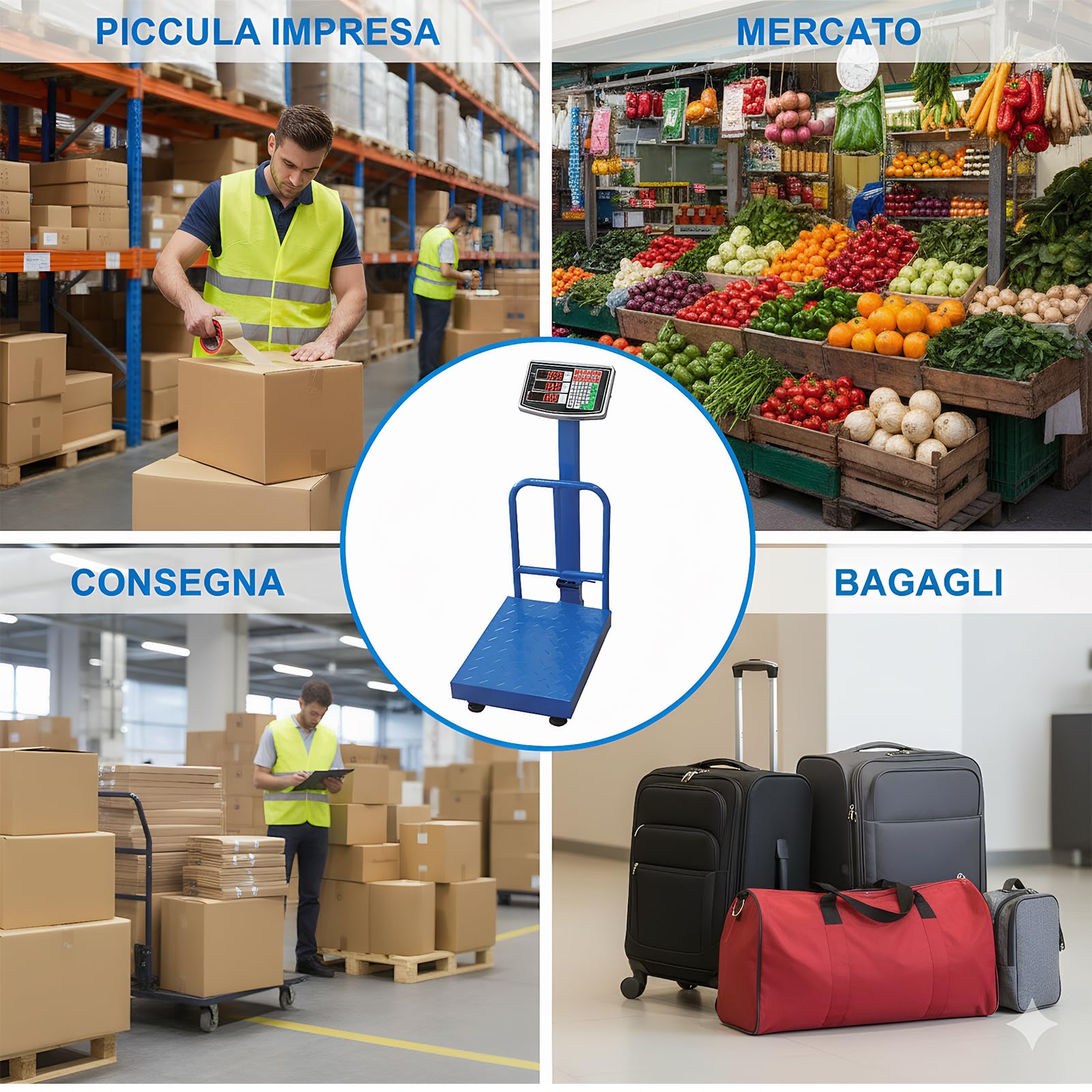 Voltix Bilancia Digitale Elettronica Professionale 150 Kg con Display LCD Retroilluminato, Bilancia Industriale Ricaricabile per Negozio, Casa, Azienda e Attività Ambulante - Alta Precisione e Facile
